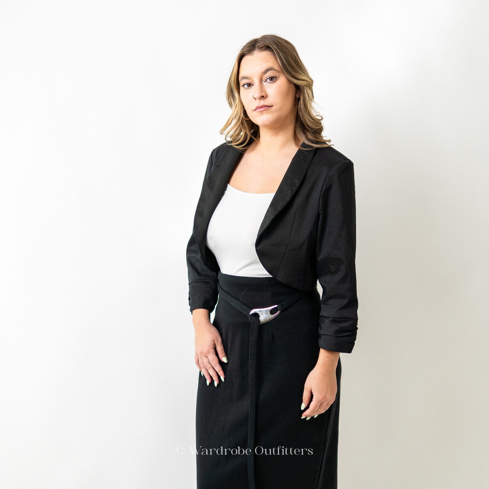 Vintage Vintage 80s Black Cropped Dress Blazer Jacket Size L / US 10 / IT 46 - 4 Thumbnail