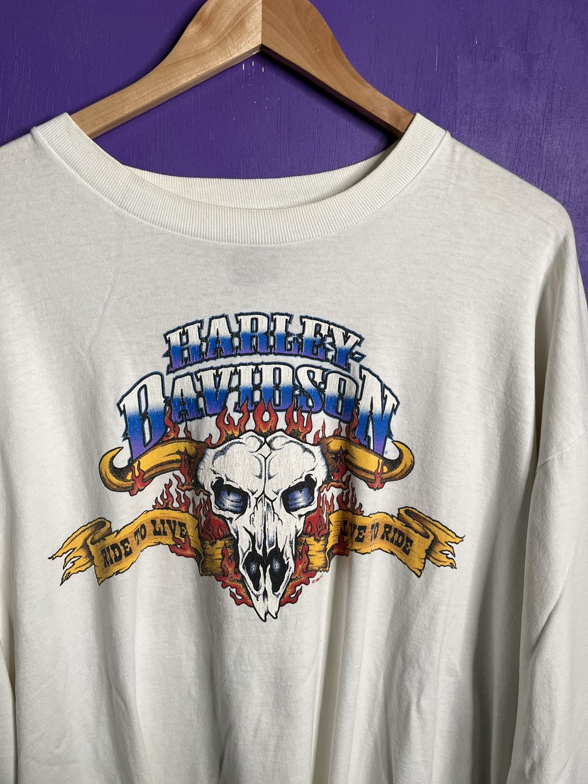 Harley Davidson × Vintage Vintage 1995 Harley Davidson live to ride long-sleeve Size US XL / EU 56 / 4 - 3 Thumbnail