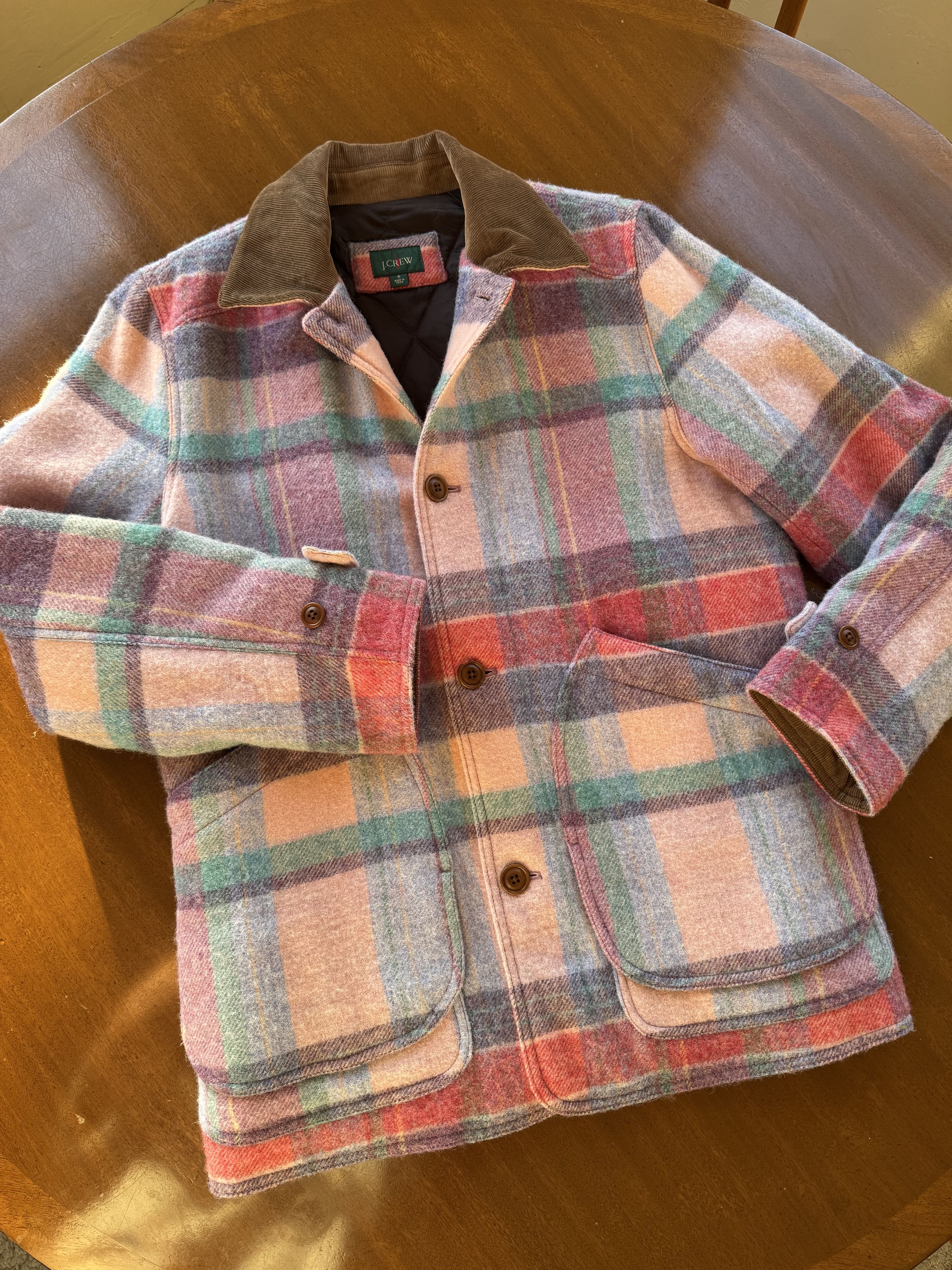 【90’s J.CREW】Wool Plaid Long Jacket J.CREW overcoat jacket Ludlow long brown plaid wool tweed coat