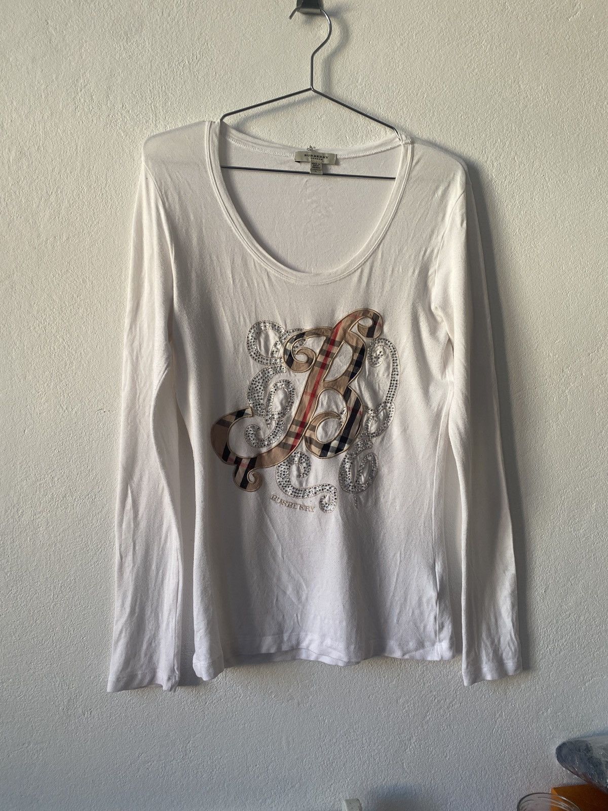 Burberry × Japanese Brand Woman’s Burberry V-Neck Big Logo Blouse Size L / US 10 / IT 46 - 1 Thumbnail