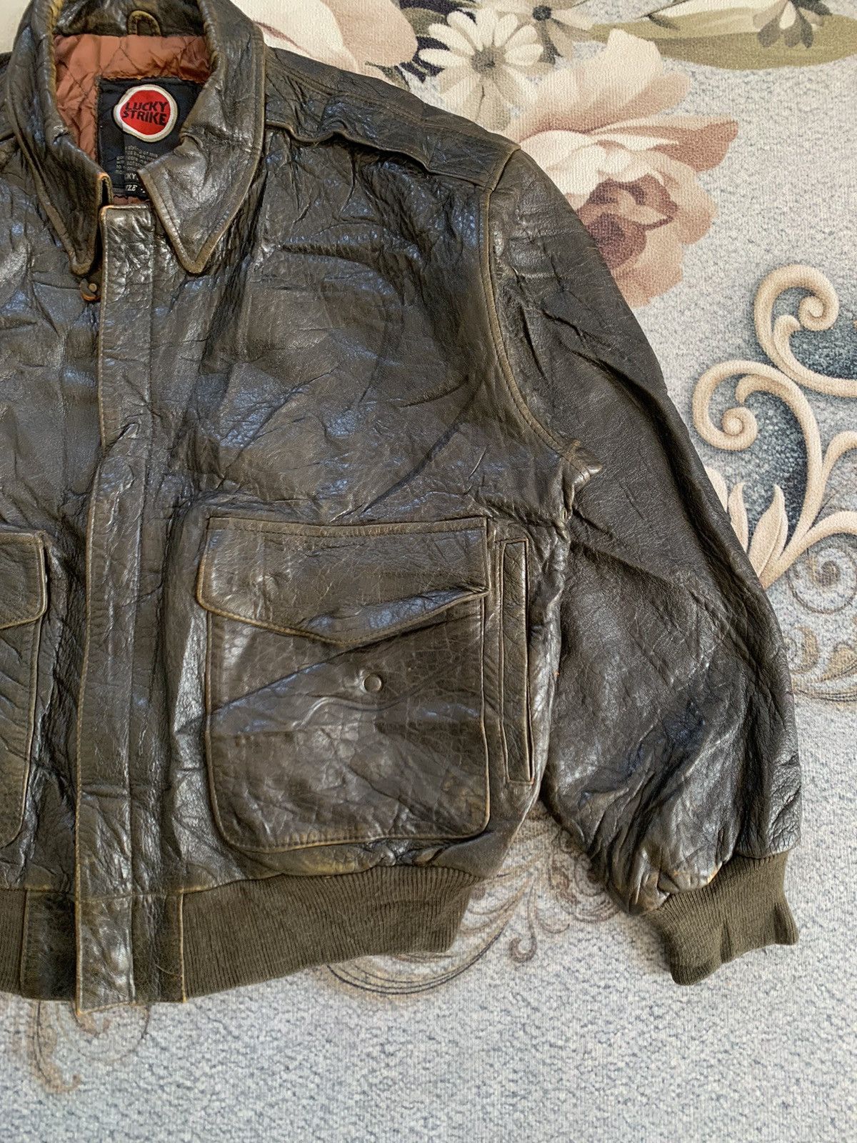 Leather Vtg Lucky Strike Embossed Logo Leather Jacket Size US L / EU 52-54 / 3 - 4 Thumbnail