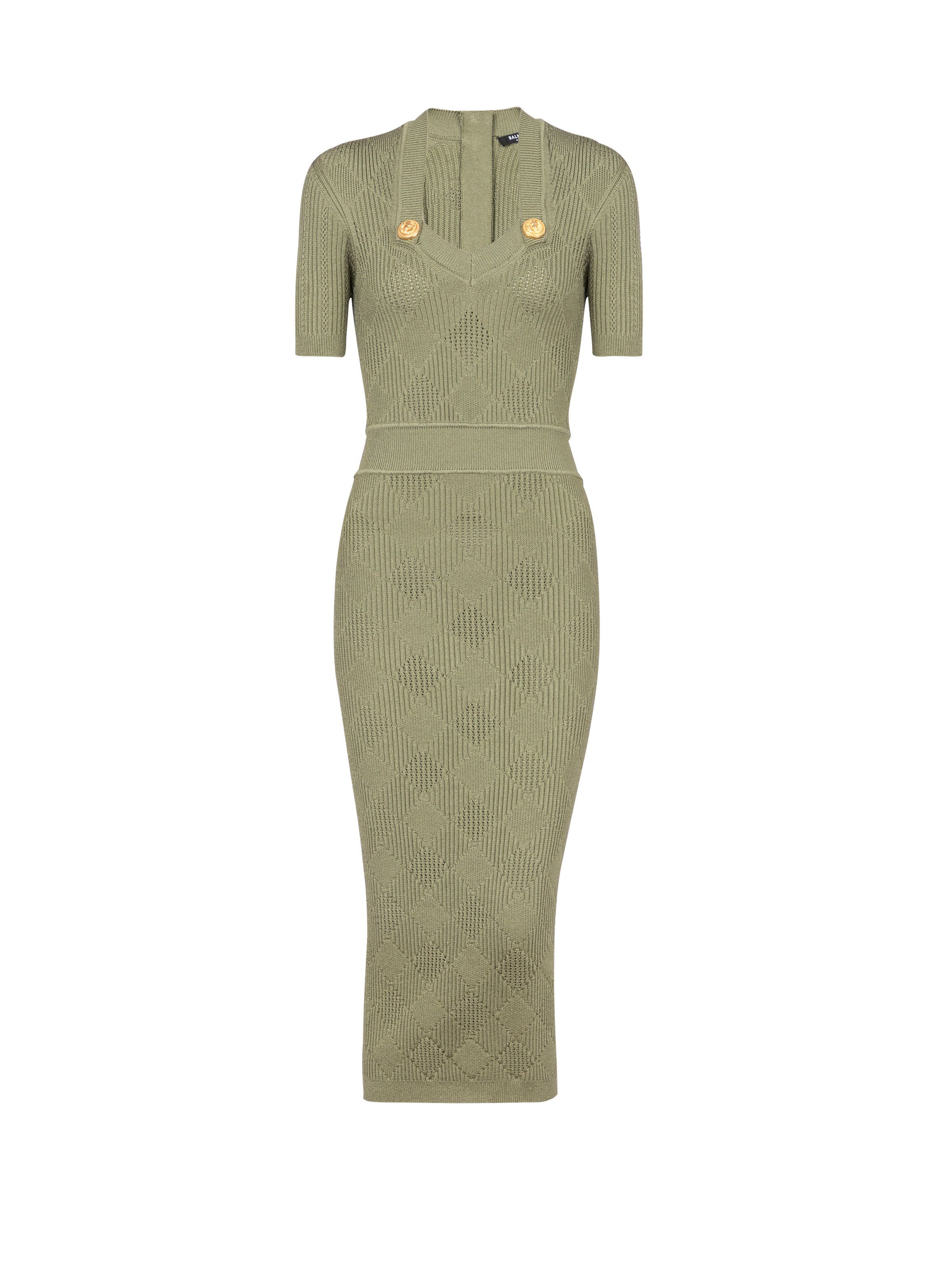 Balmain o1s1wg111025 Gingham Midi Dress in Green | Grailed