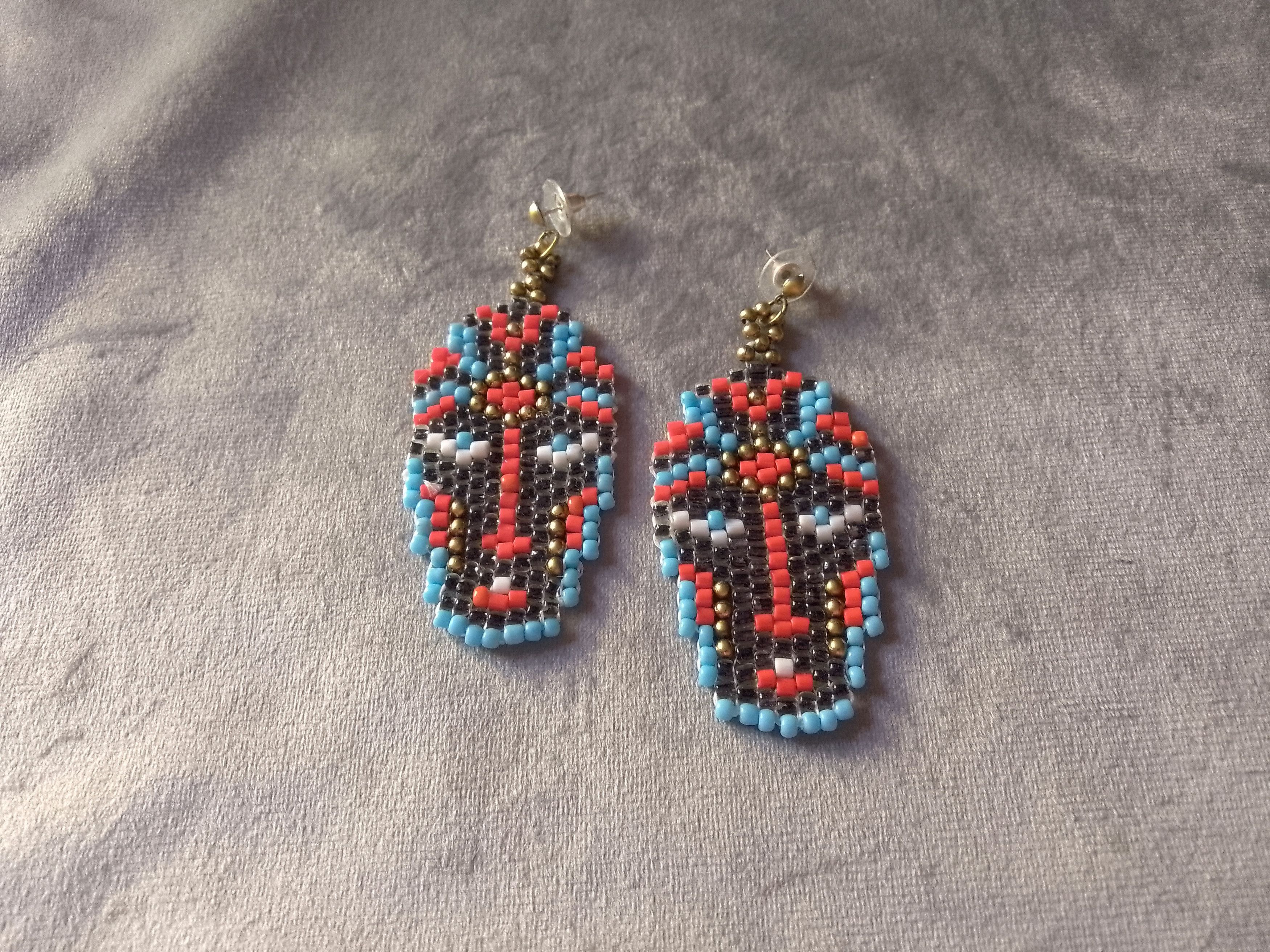Handmade Earrings Ethnic Tribal Face Black Embroidered Size ONE SIZE - 3 Thumbnail