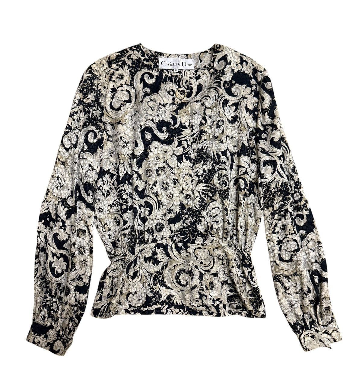 Christian Dior Monsieur Christian Dior black and white floral blouse Vintage Size M / US 6-8 / IT 42-44 - 5 Thumbnail