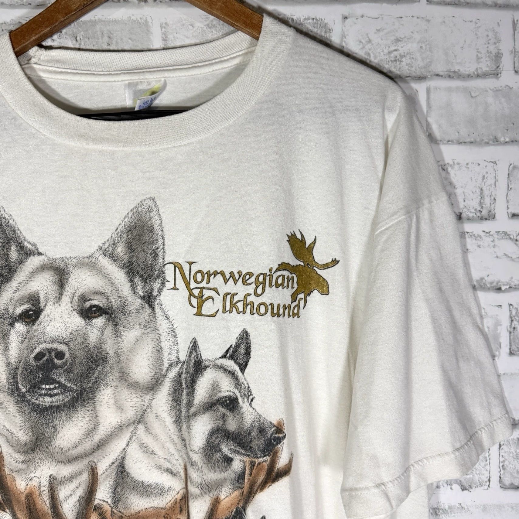 Jerzees VINTAGE Jerzees T-Shirt White Norwegian Elkhound Graphic Tee Mens 2XL Size US XXL / EU 58 / 5 - 2 Thumbnail