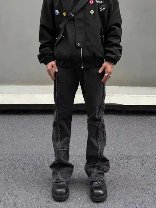 Japanese Brand × Jean Vintage raw edge washed black micro-flared jeans Size US 32 / EU 48 - 1 Thumbnail