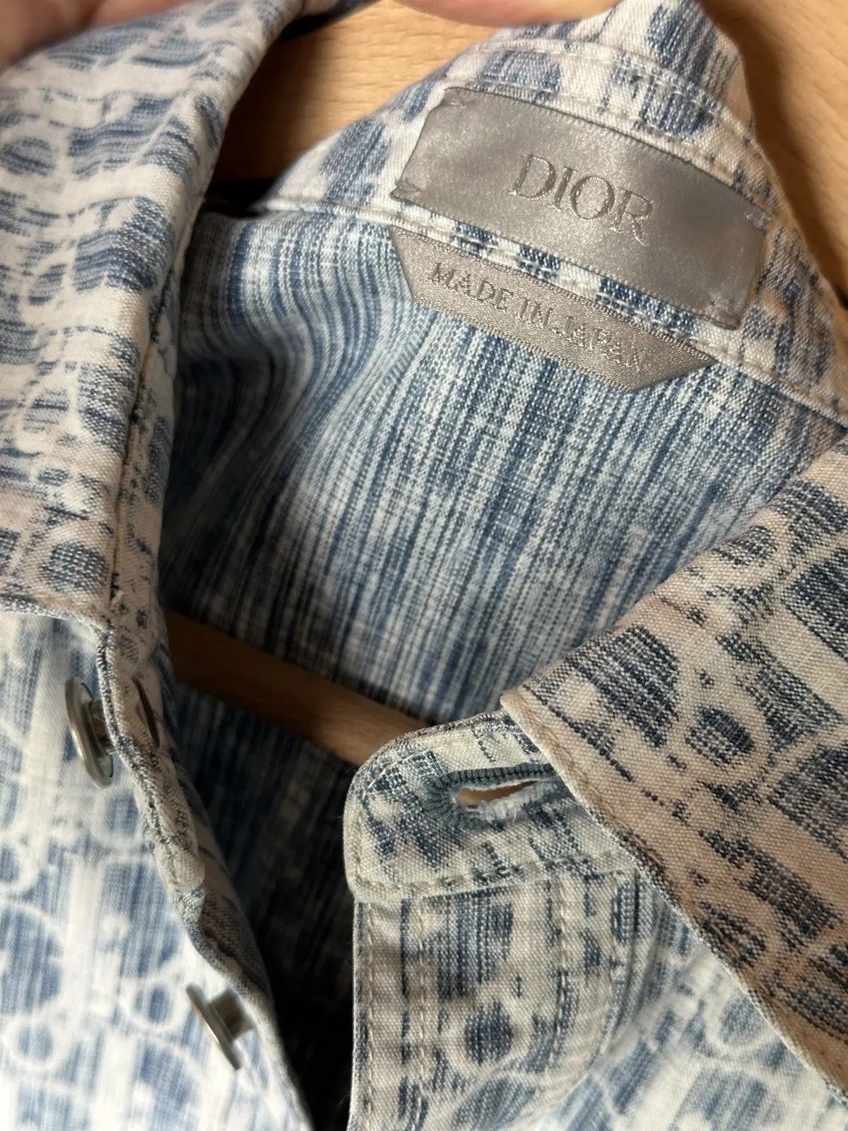 Dior Dior Oblique Kasuri cotton denim overshirt in blue and white Size US M / EU 48-50 / 2 - 7 Thumbnail