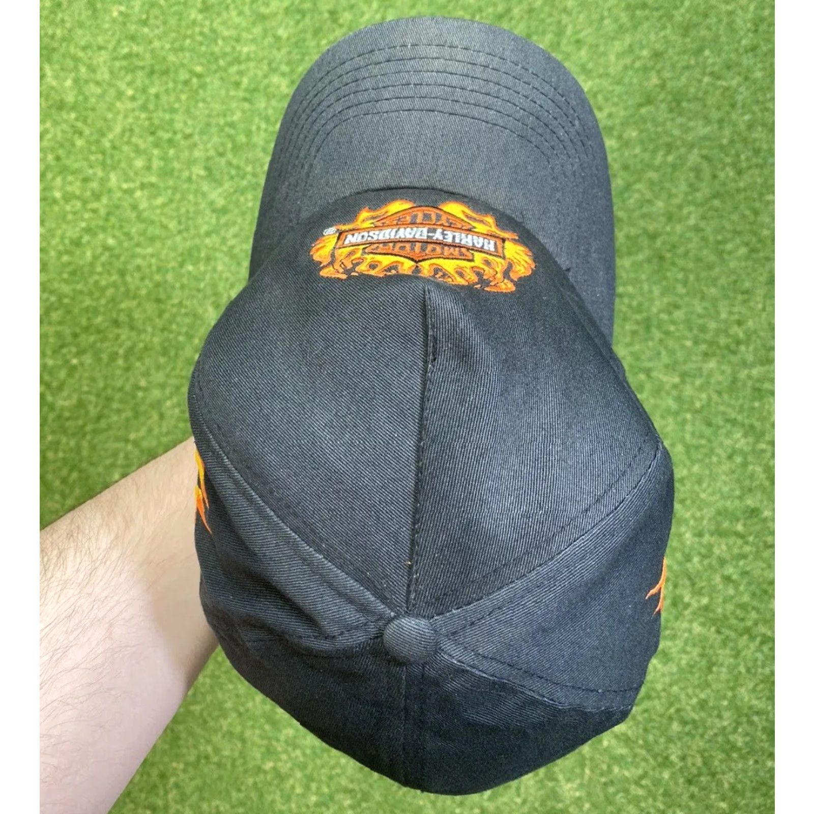 Harley Davidson Harley-Davidson Snapback Hat Flame AOP 90s Vintage Cap Adjustable Strap Mens Adjustable Black Cotton Knit Hat Size ONE SIZE - 7 Thumbnail