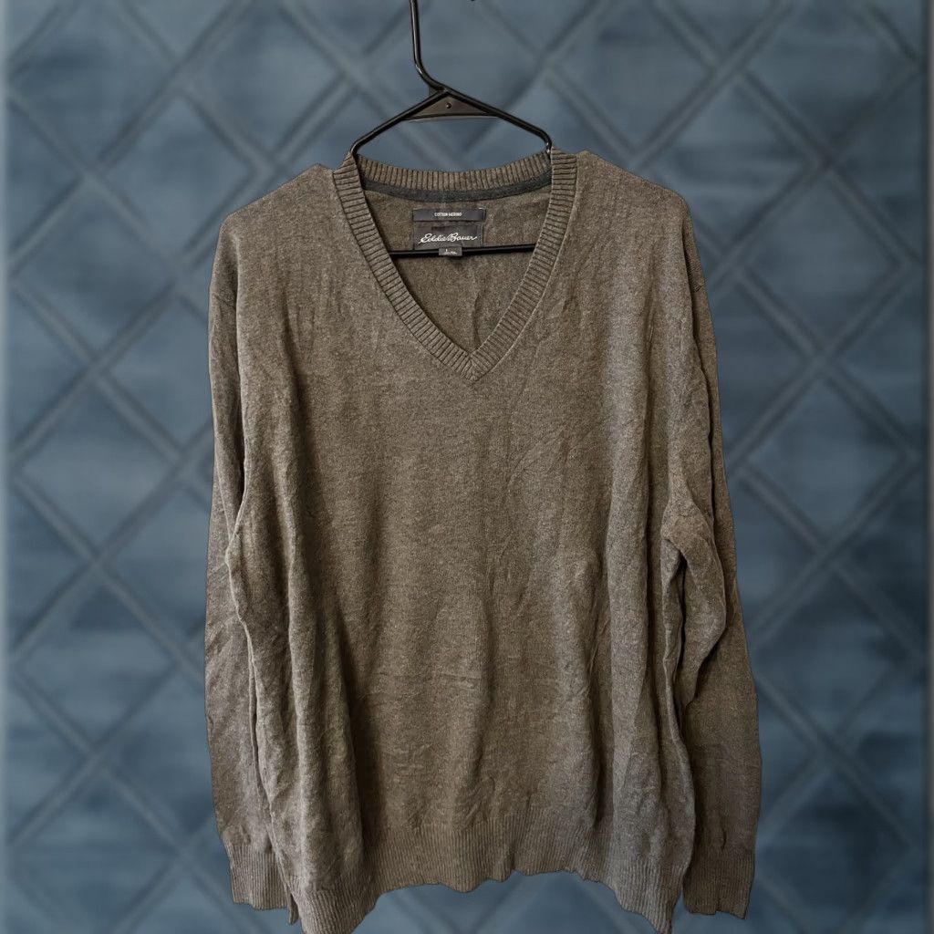 Eddie Bauer VINTAGE Eddie Bauer Sweater Cotton Merino Mens XL Brown Pullover V Neck Long Sleeve Size US XL / EU 56 / 4 - 1 Thumbnail