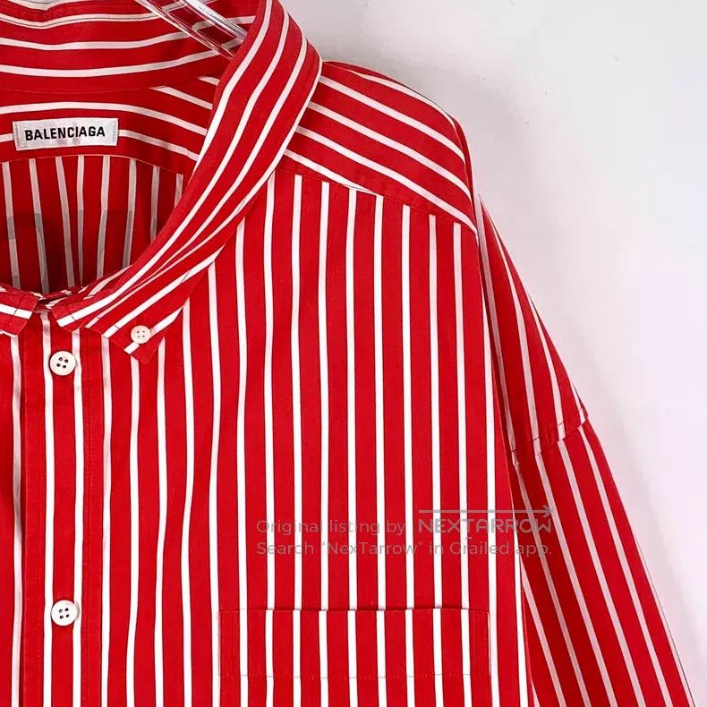 Balenciaga Balenciaga Red striped logo letter printed cotton collar s Size XXS / US 00 / IT 34 - 3 Thumbnail