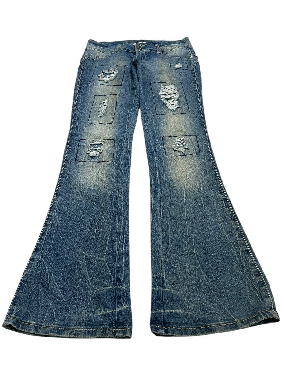 If Six Was Nine Flare Bongo Denim Japan Mud Washed Distress Emblishh Clawn Size US 31 - 1 Thumbnail