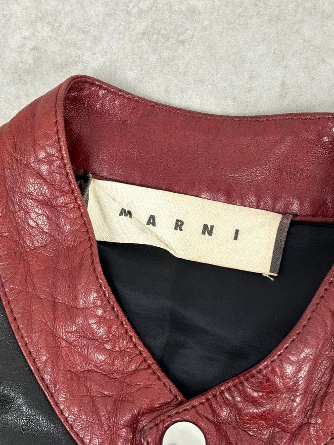 Marni 2010s Marni Black Contrast Red Collar Biker Leather Jacket Size US M / EU 48-50 / 2 - 8 Thumbnail