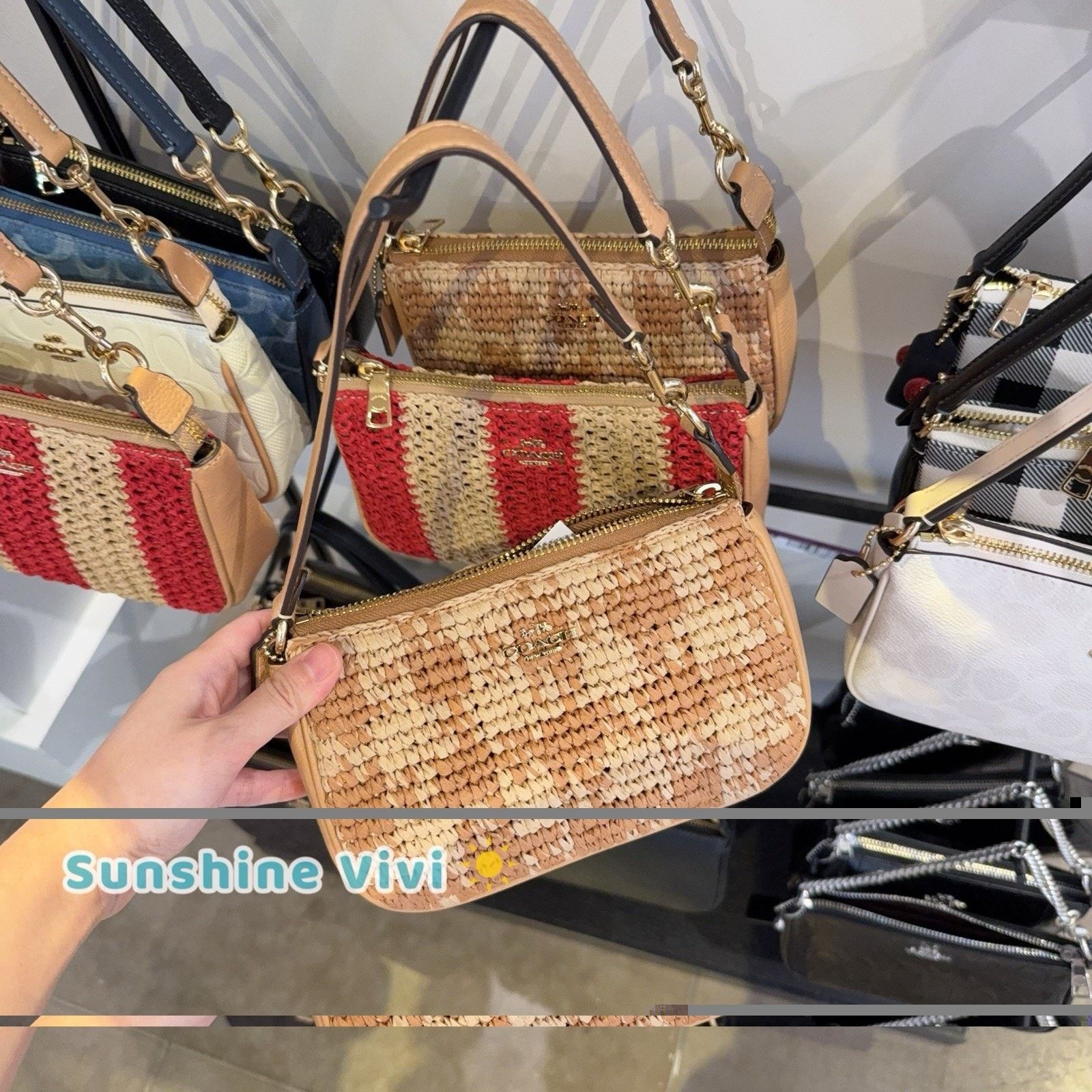 Coach NWT Coach Nolita 19 Gingham Straw Leather Gold/Tan CEN00 Size ONE SIZE - 5 Thumbnail