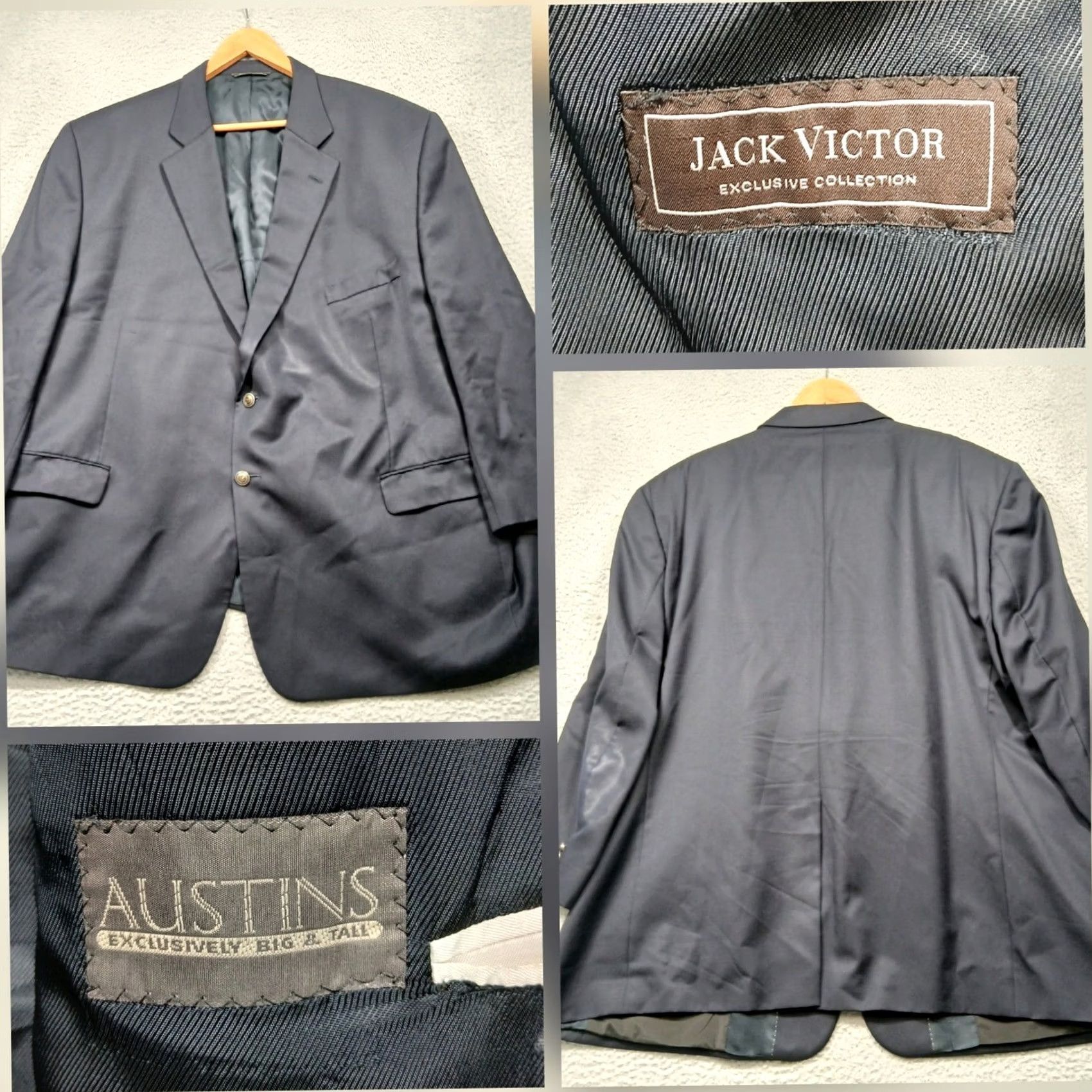 Jack Victor Jack Victor Blazer Big & Tall 52R Navy Wool Button Size 52R - 2 Thumbnail