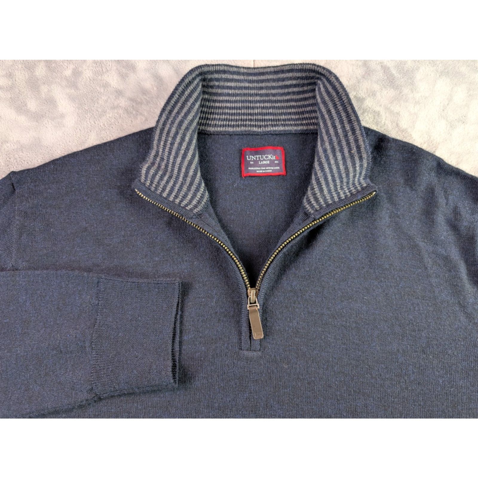 UNTUCKit UNTUCKit Belguardo Extra Fine Merino Wool 1/4 Zip Pullover Sweater Navy Men's L Size US L / EU 52-54 / 3 - 2 Thumbnail