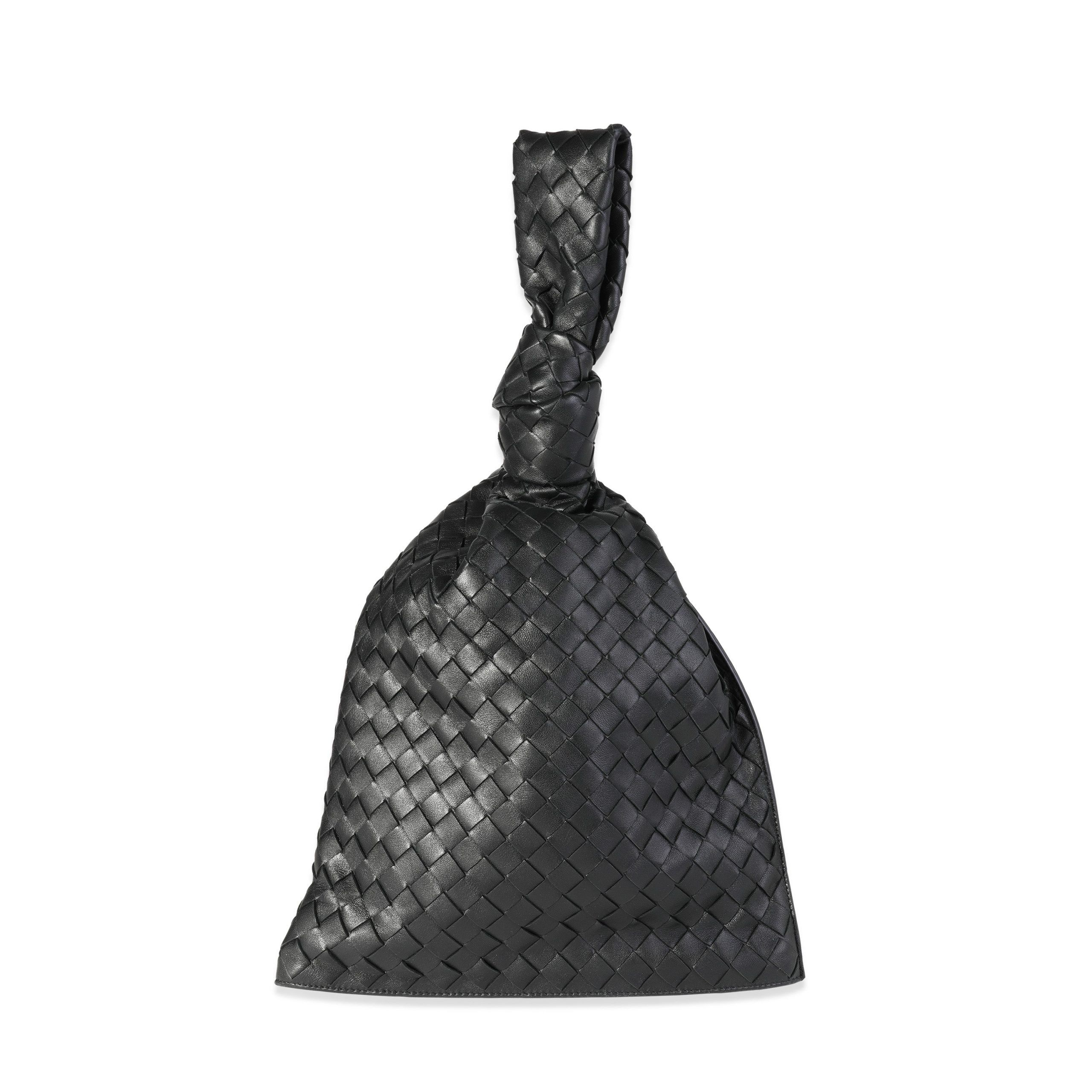 image of Bottega Veneta Black Soft Intrecciato Leather Bv Twist Clutch, Women's