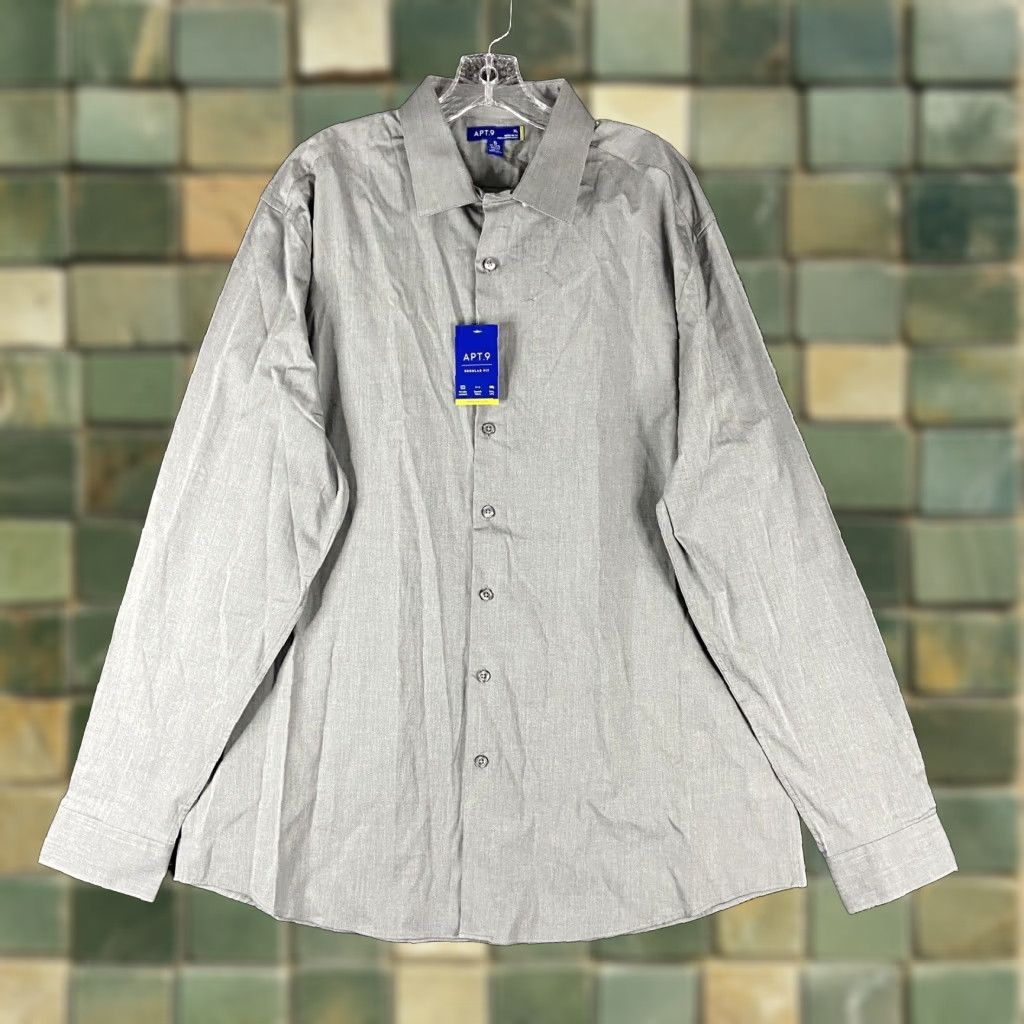Apt. 9 Apt. 9 Dress Shirt Long Sleeve Regular Fit Mens XL Gray Size 46R - 1 Thumbnail
