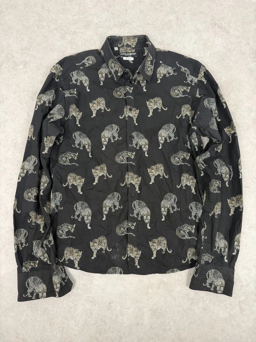 Dolce & Gabbana 2010s Dolce & Gabbana Gold Mafia Leopard Black Shirt Size US M / EU 48-50 / 2 - 1 Thumbnail