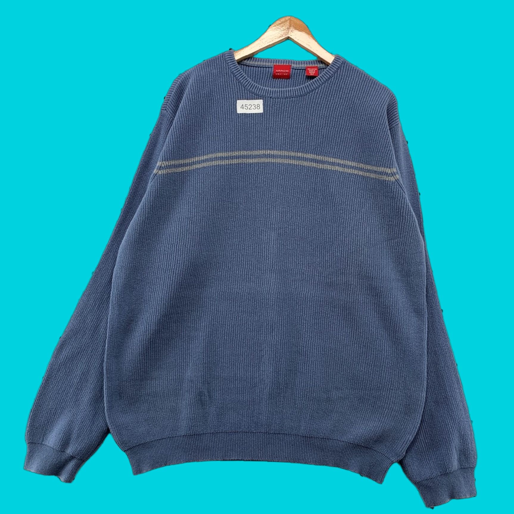 Arrow VINTAGE Arrow Knit Sweater Mens XL Tall XLT Blue Striped Rib Y2K Dad Size US XL / EU 56 / 4 - 1 Thumbnail