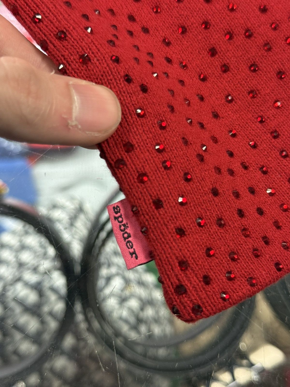 Sp5der Spider RinsStone Crystal Beanie Red Brand New Size ONE SIZE - 4 Thumbnail