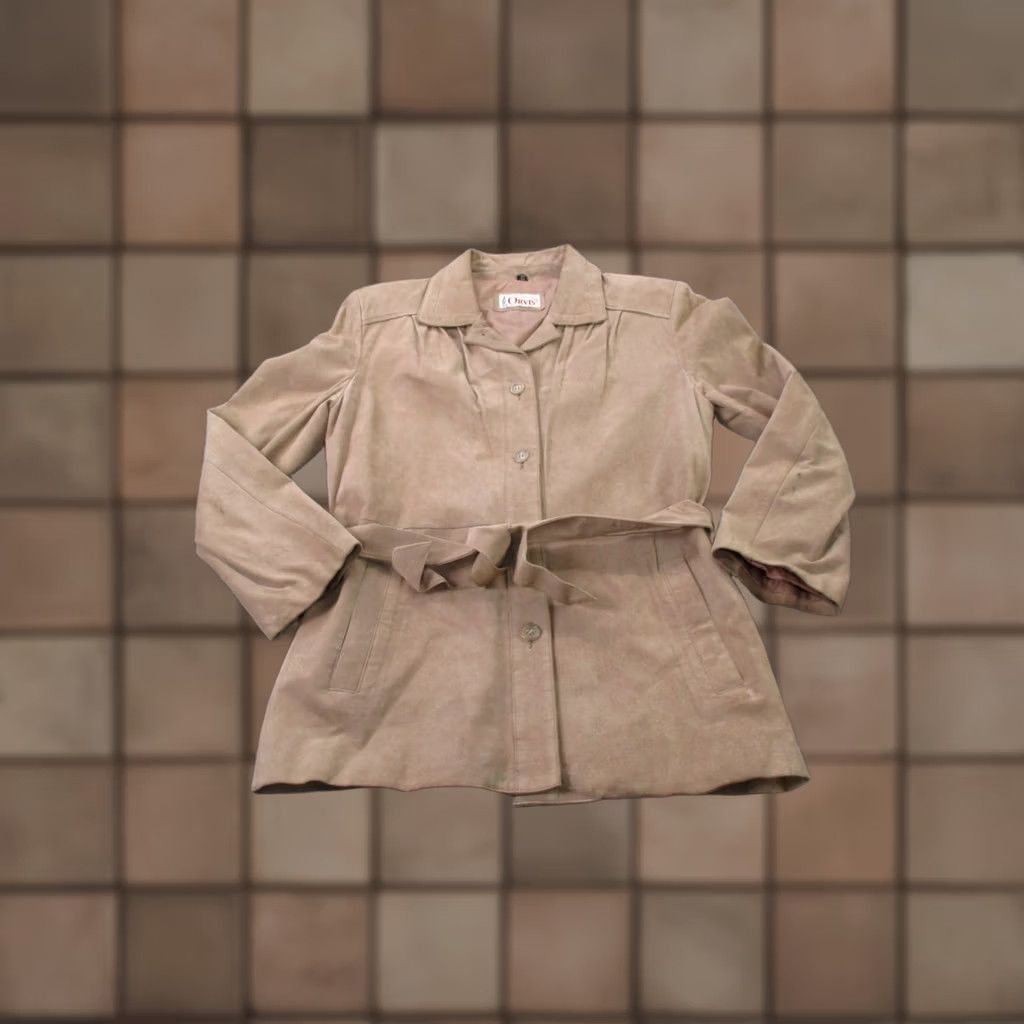 Orvis VINTAGE Orvis Jacket Beige Genuine Leather Coat Belted Designer 80s 90s Womens S Size S / US 4 / IT 40 - 1 Thumbnail