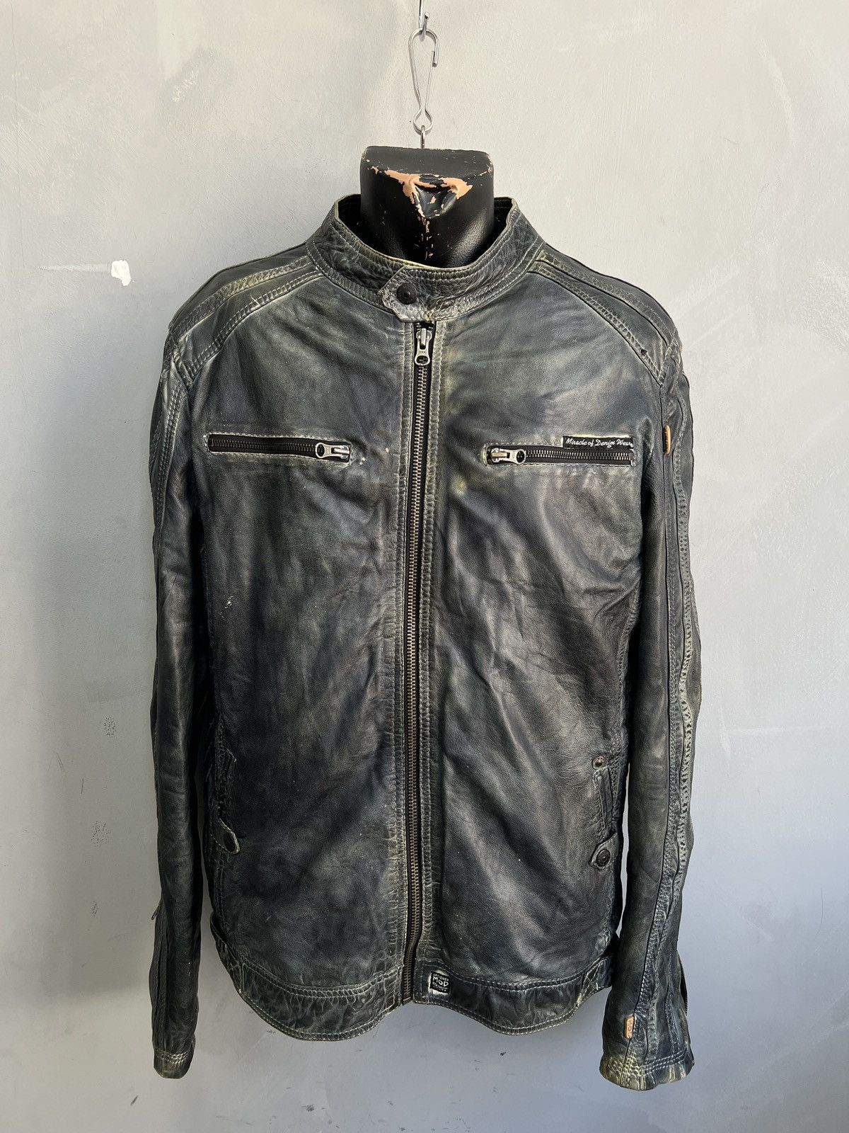 14th Addiction Washed leather racing zipper 14th addiction style jacket Size US XL / EU 56 / 4 - 1 Thumbnail