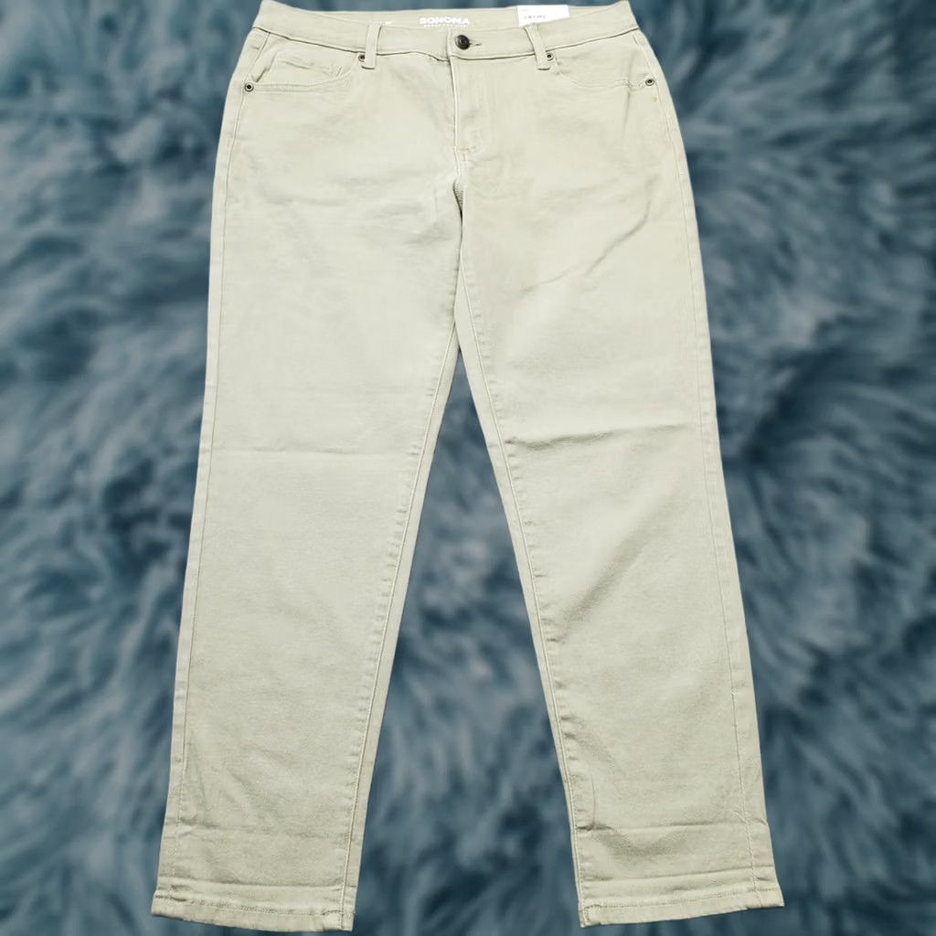 Denime Sonoma Girlfriend Jeans Womens 10 Green Denim Straight Leg Relaxed Fit Mid-Rise Size 32" / US 10 / IT 46 - 1 Thumbnail
