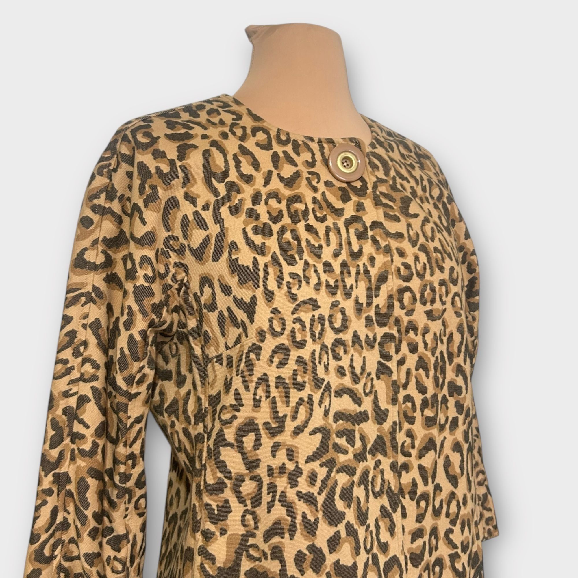 Anthropologie Leopard Coat Jacket Small Midi Twill 3/4 Sleeves Simple Coll Size S / US 4 / IT 40 - 12 Thumbnail