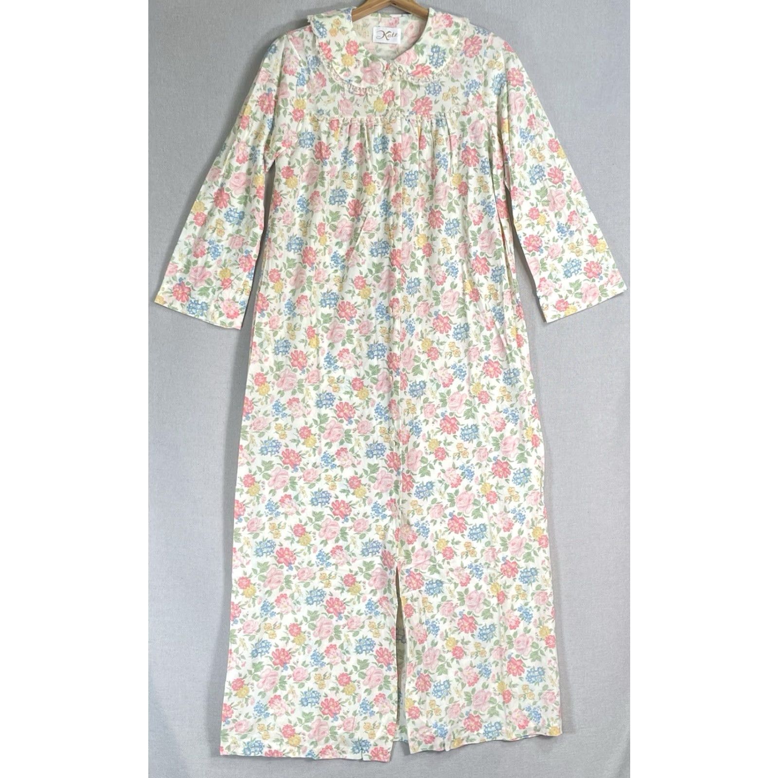 Vintage VINTAGE Katz Nightgown Small Floral Flannel Roses Coat Ruffle Lace 70s Size ONE SIZE - 2 Thumbnail