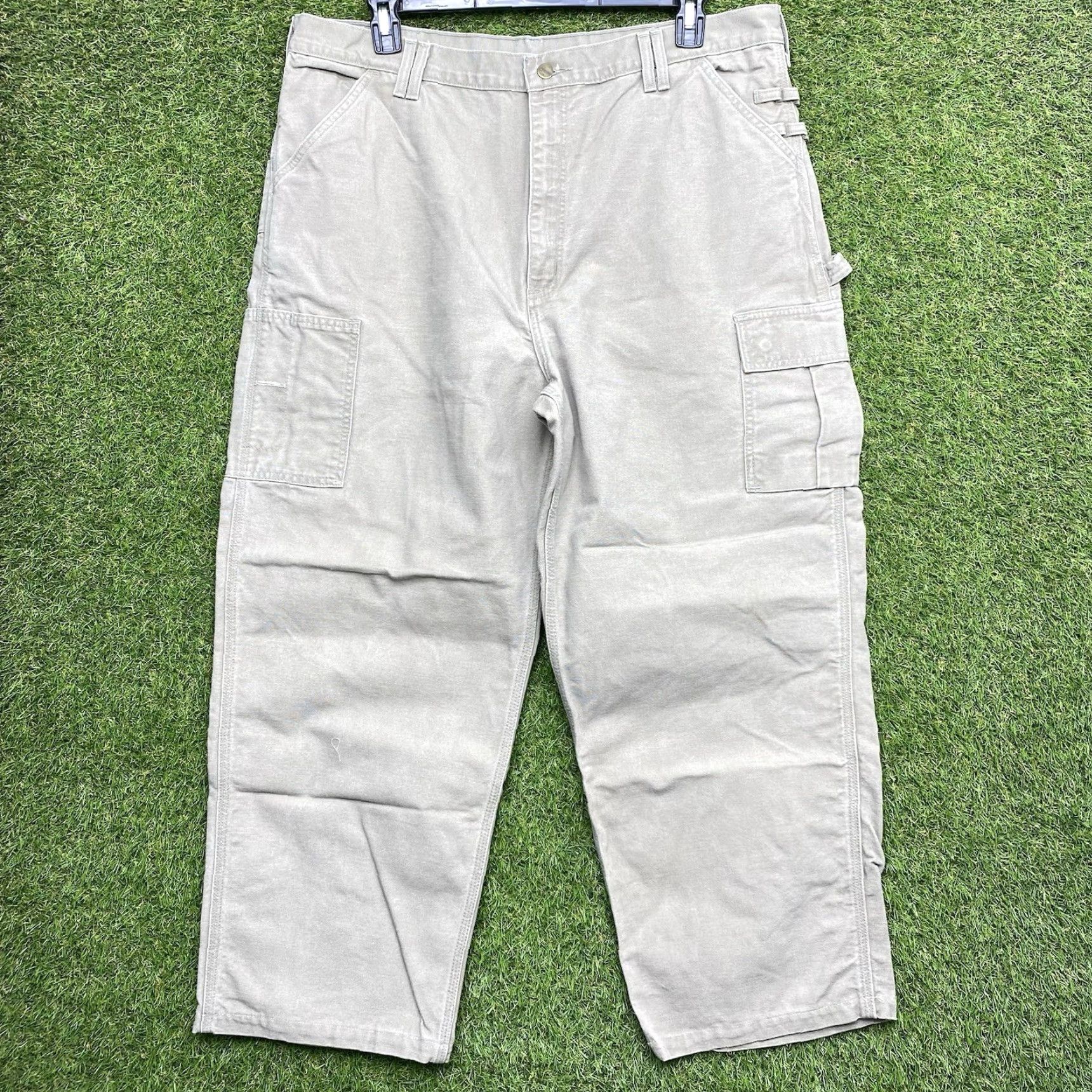 Carhartt VINTAGE Carhartt Pants Mens 42 Canvas Carpenter Khaki 5-Pocket 28 Inseam B112 DES Grunge USA 90s Workwear Mens Size US 42 / EU 58 - 2 Thumbnail