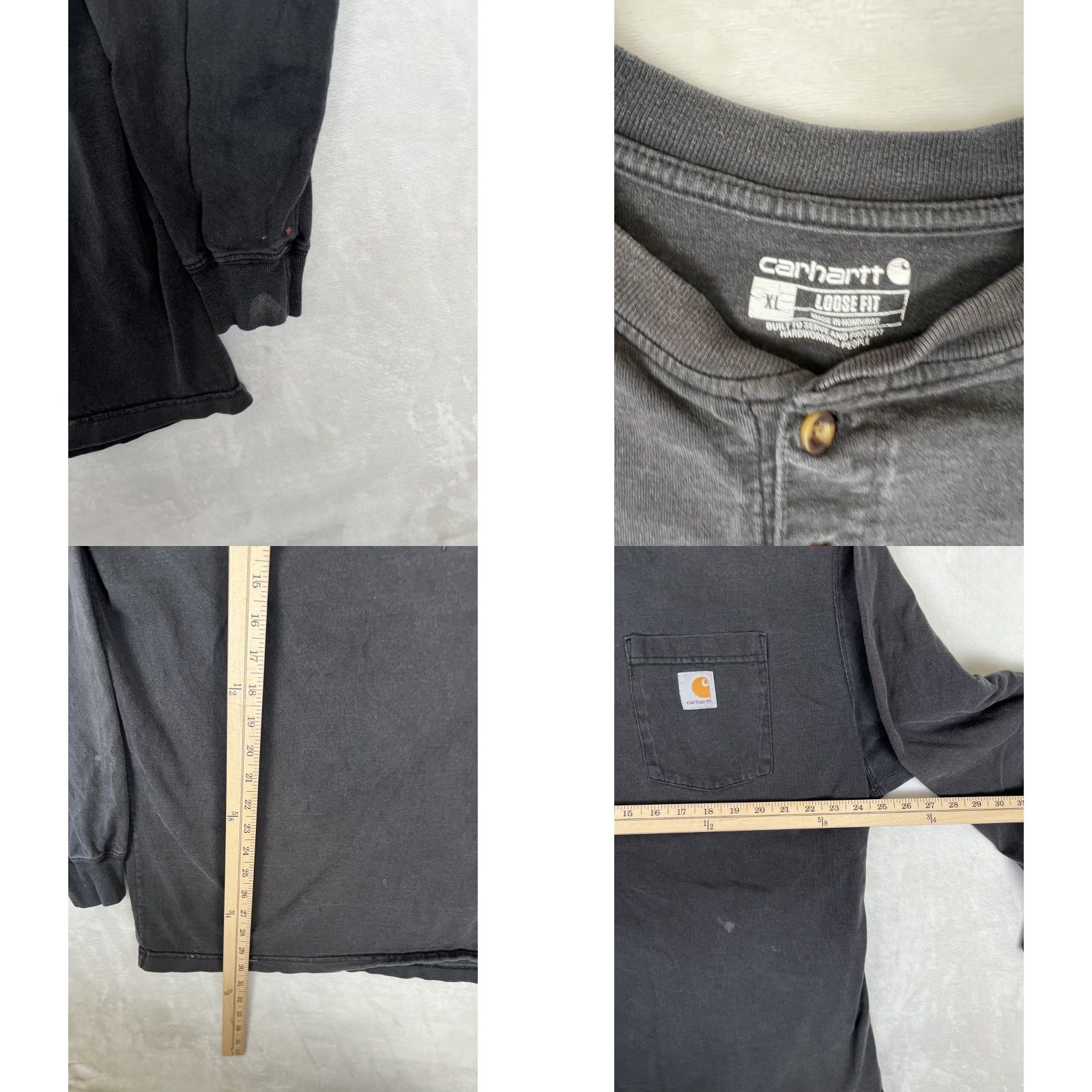 Carhartt Carhartt Mens Long Sleeve Henley XL Black Sun Faded Grunge Thrash Size US XL / EU 56 / 4 - 8 Thumbnail