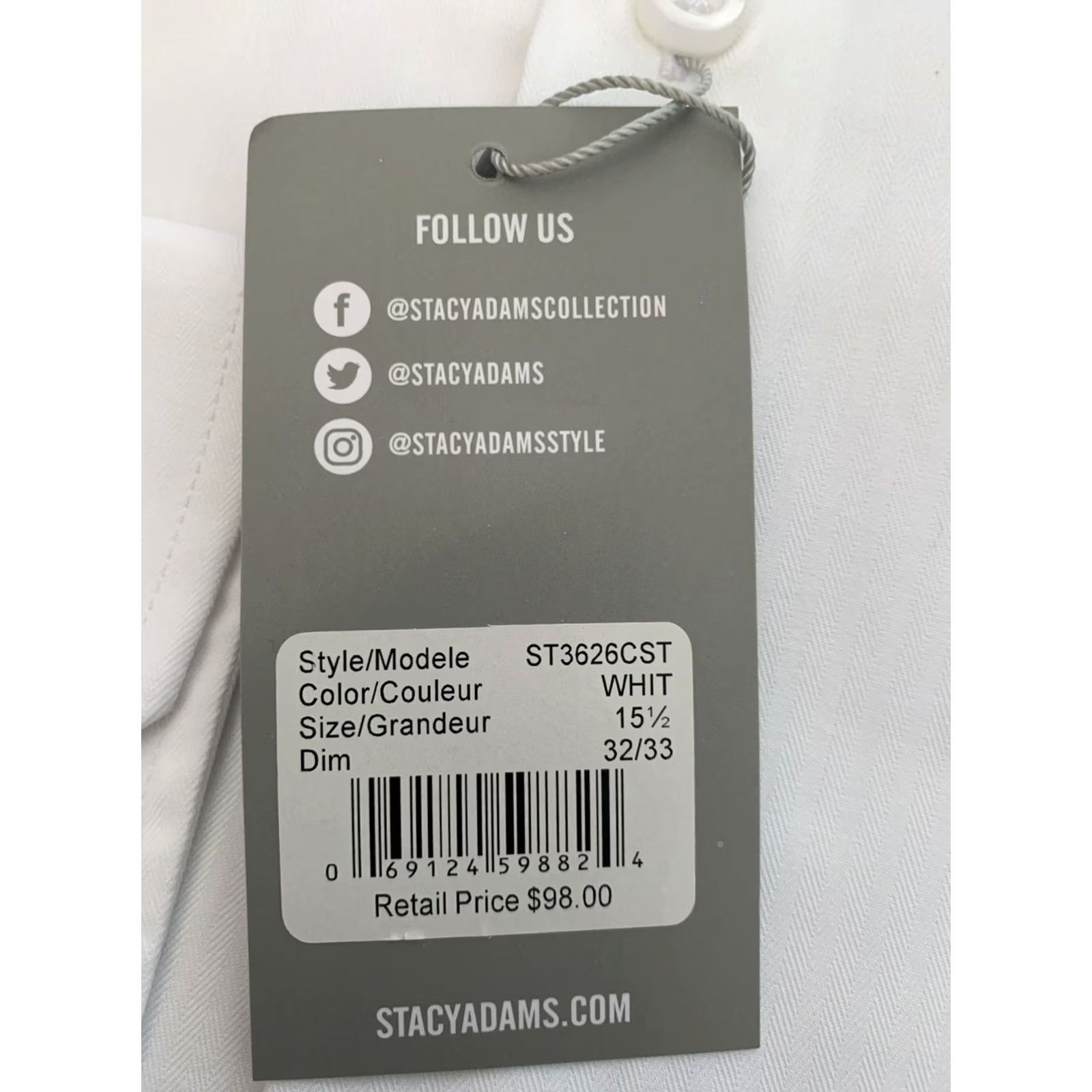 Stacy Adams S Stacy Adams Dress Shirt Mens 15-15.5/32-33 White Classic Fit Button BB Size 40R - 4 Thumbnail