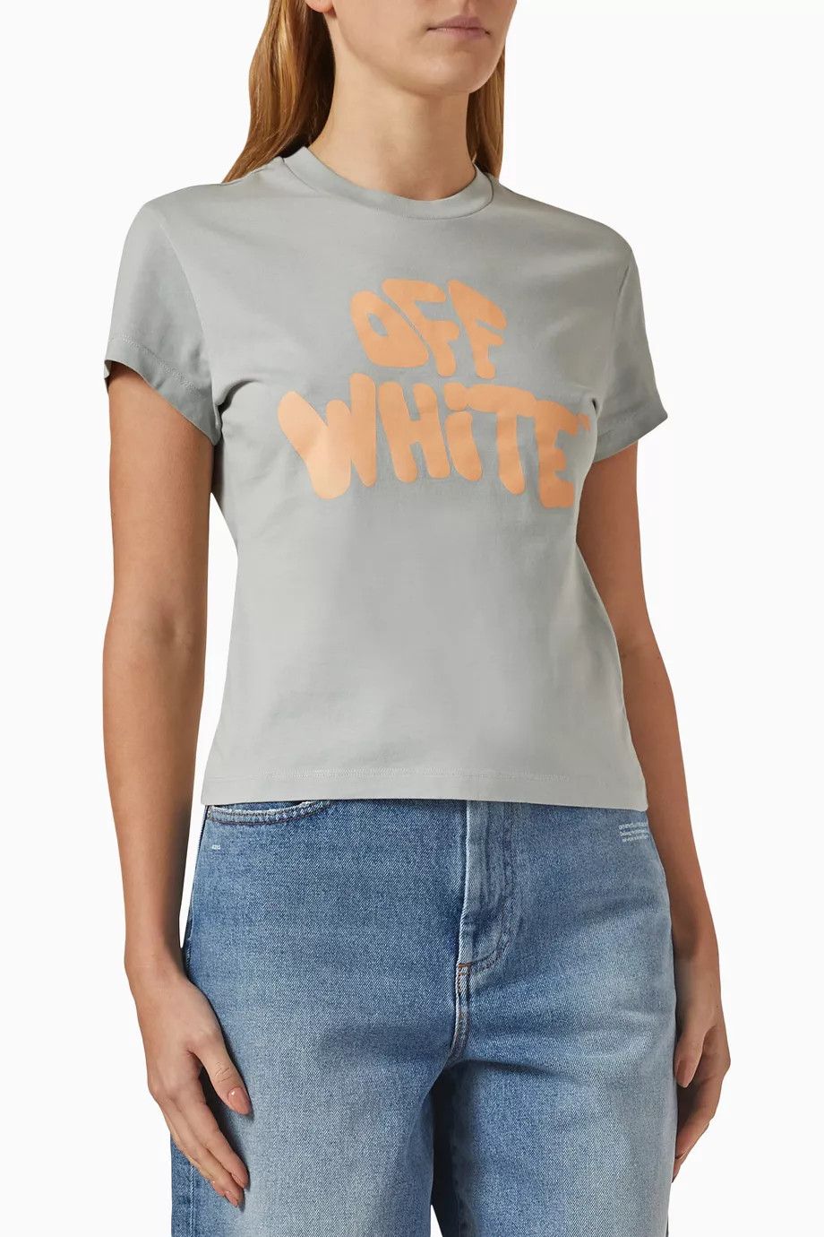 Off-White o1y1225 Crewneck T-Shirt in Light Gray/Orange Size M / US 6-8 / IT 42-44 - 1 Thumbnail