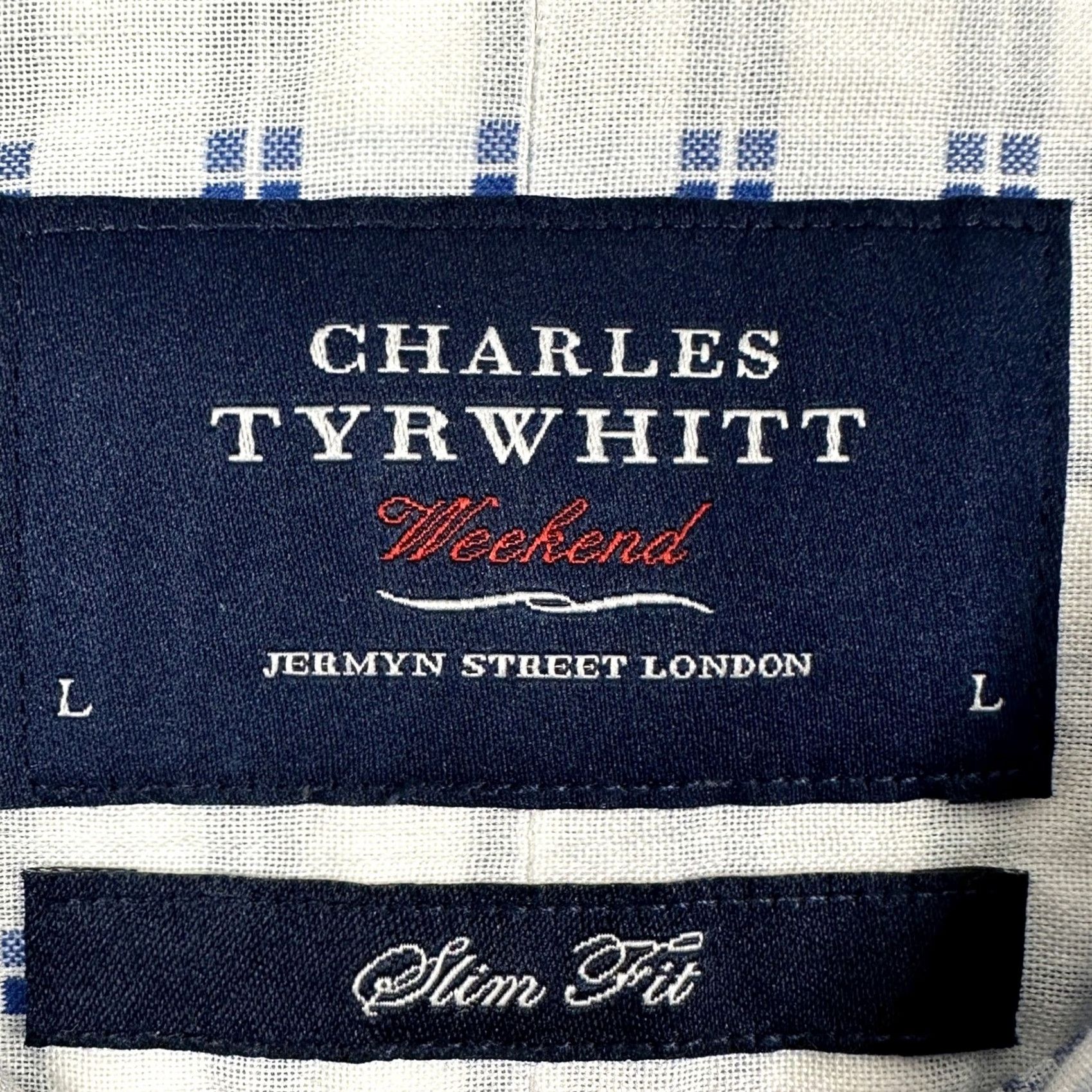Charles Tyrwhitt CHARLES TYRWHITT Dress Shirt Men Large Slim Fit White Blue Check Button Down EUC Shirt Dress Shirt Size 42R - 4 Thumbnail