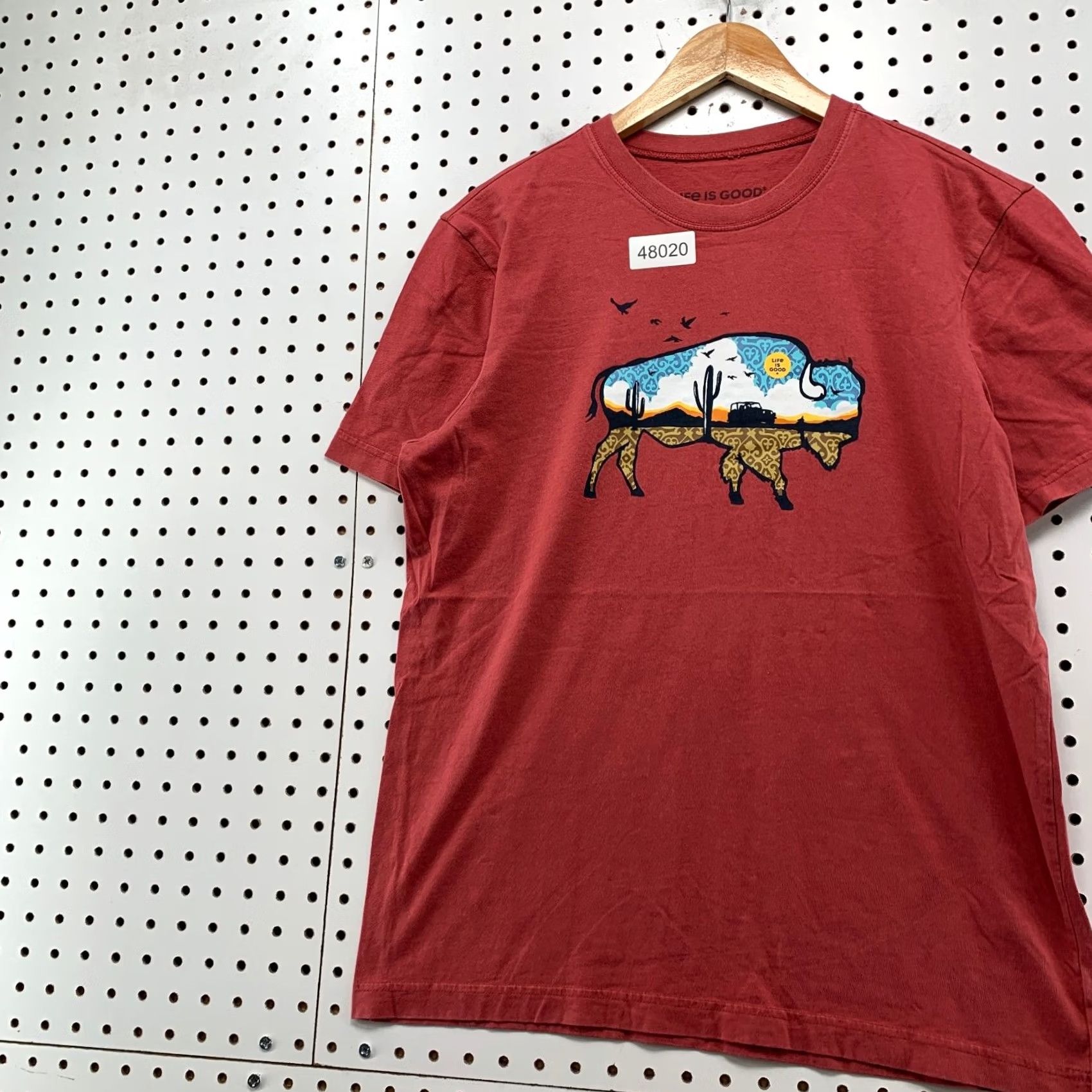 Life is Good Life is Good Buffalo Shirt Mens M Burgundy Outdoor Nature Tee Shirt Size US M / EU 48-50 / 2 - 5 Thumbnail