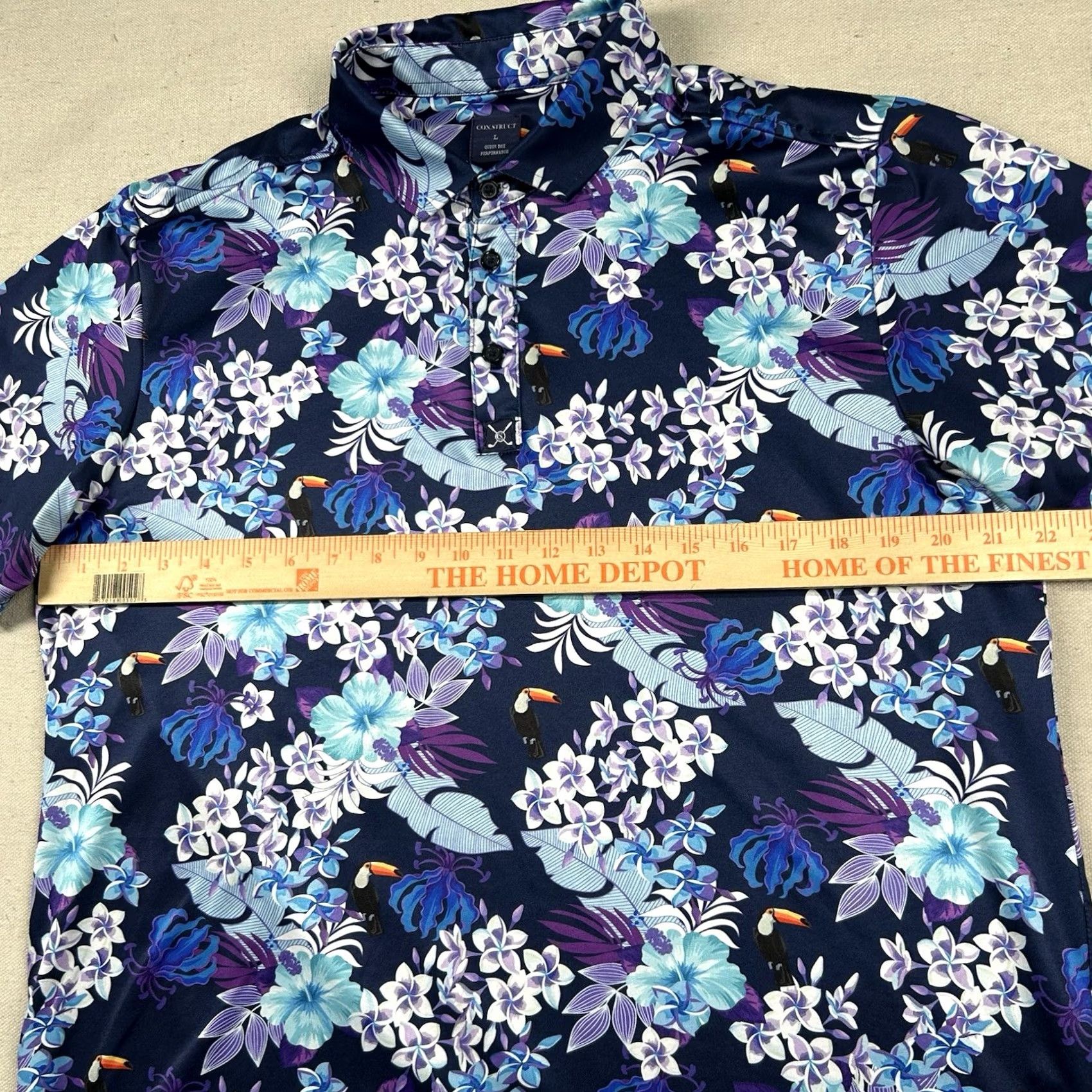 Vintage Construct Shirt Mens L Golf Polo Floral Birds Toucans Performance Stretch Tropic Size US L / EU 52-54 / 3 - 6 Thumbnail