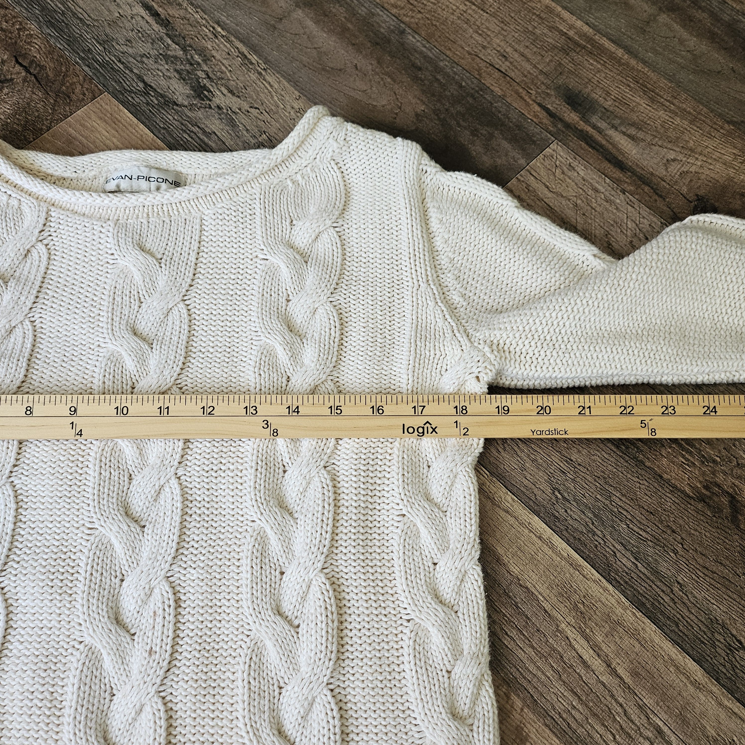 Evan Picone × Vintage Vtg Evan-Picone Sweater Ivory Cable-Knit Ramie/Cotton Size US S / EU 44-46 / 1 - 5 Thumbnail