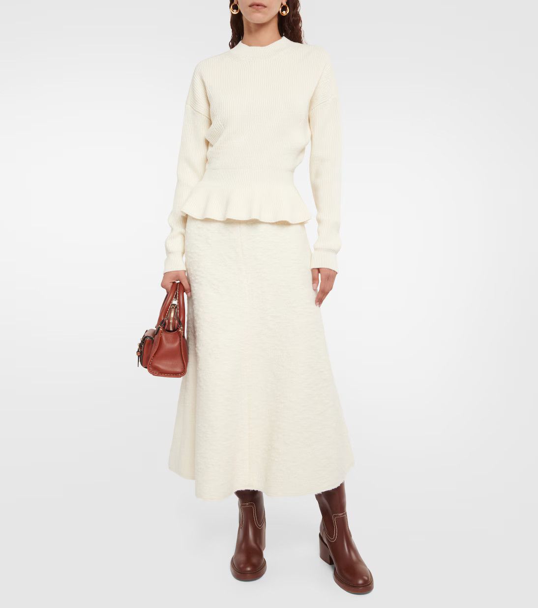 Chloe o1y0825 Midi Skirt in Cream Size 30" / US 8 / IT 44 - 5 Thumbnail