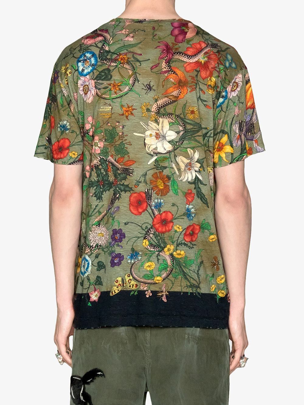 Gucci GUCCI Linen Floral Snake Print Damage Processing T-shirt XL Size US XL / EU 56 / 4 - 7 Thumbnail