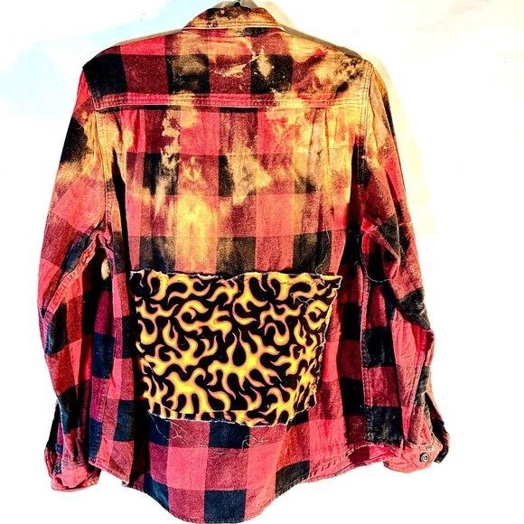 Other Biker Flames Red Black Watch Plaid Flannel Shirt Lumberjack Size US L / EU 52-54 / 3 - 3 Thumbnail