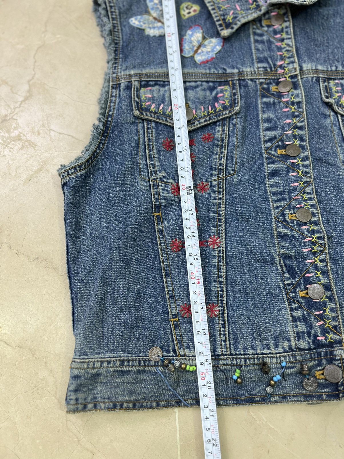 DKNY Vintage 1990s DKNY Jeans Embroidered Denim Vest Beaded Boho Size M / US 6-8 / IT 42-44 - 10 Thumbnail