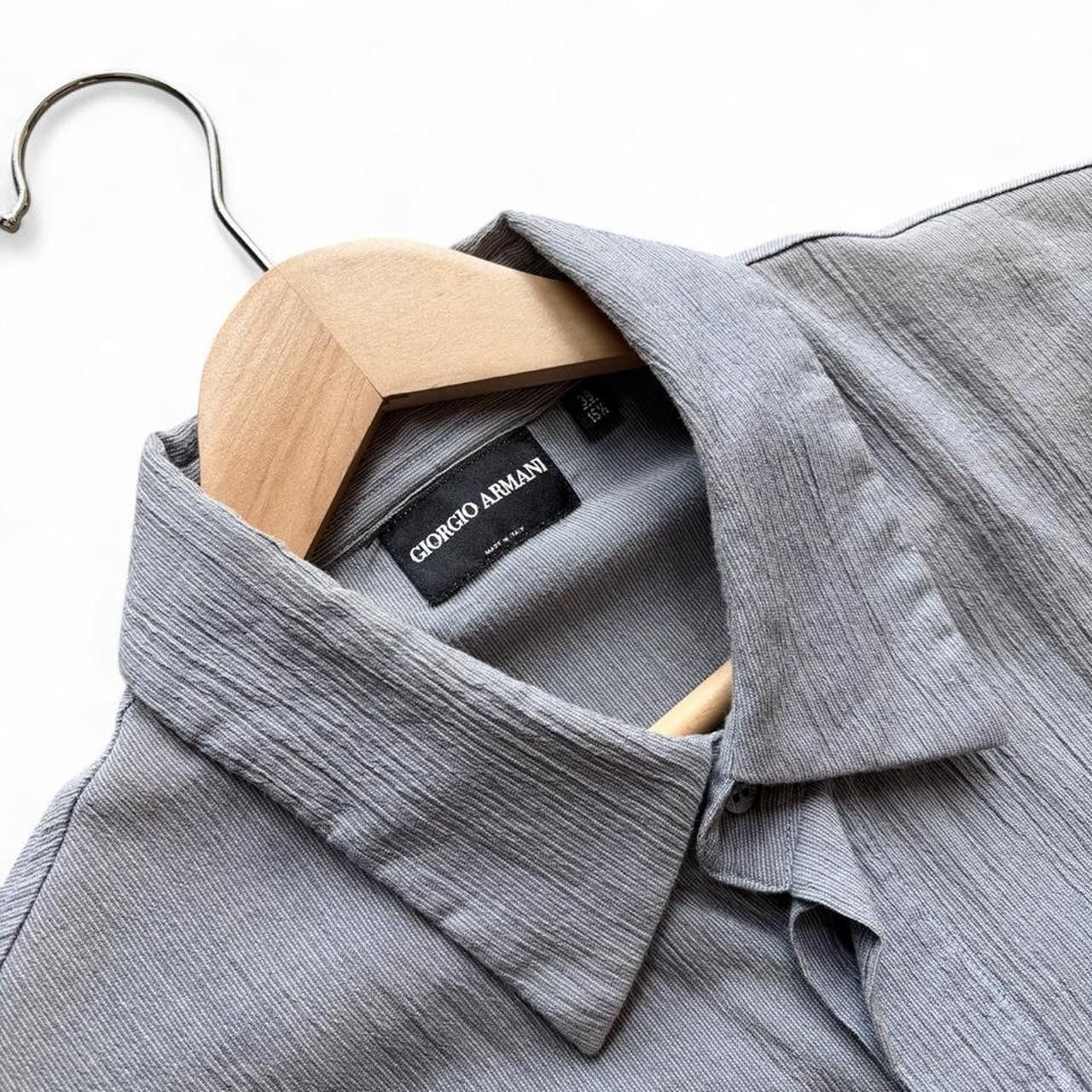 Giorgio Armani Giorgio Armani Feather Grey SS Cotton Crepe Shirt 15.5 39 Size US M / EU 48-50 / 2 - 2 Thumbnail