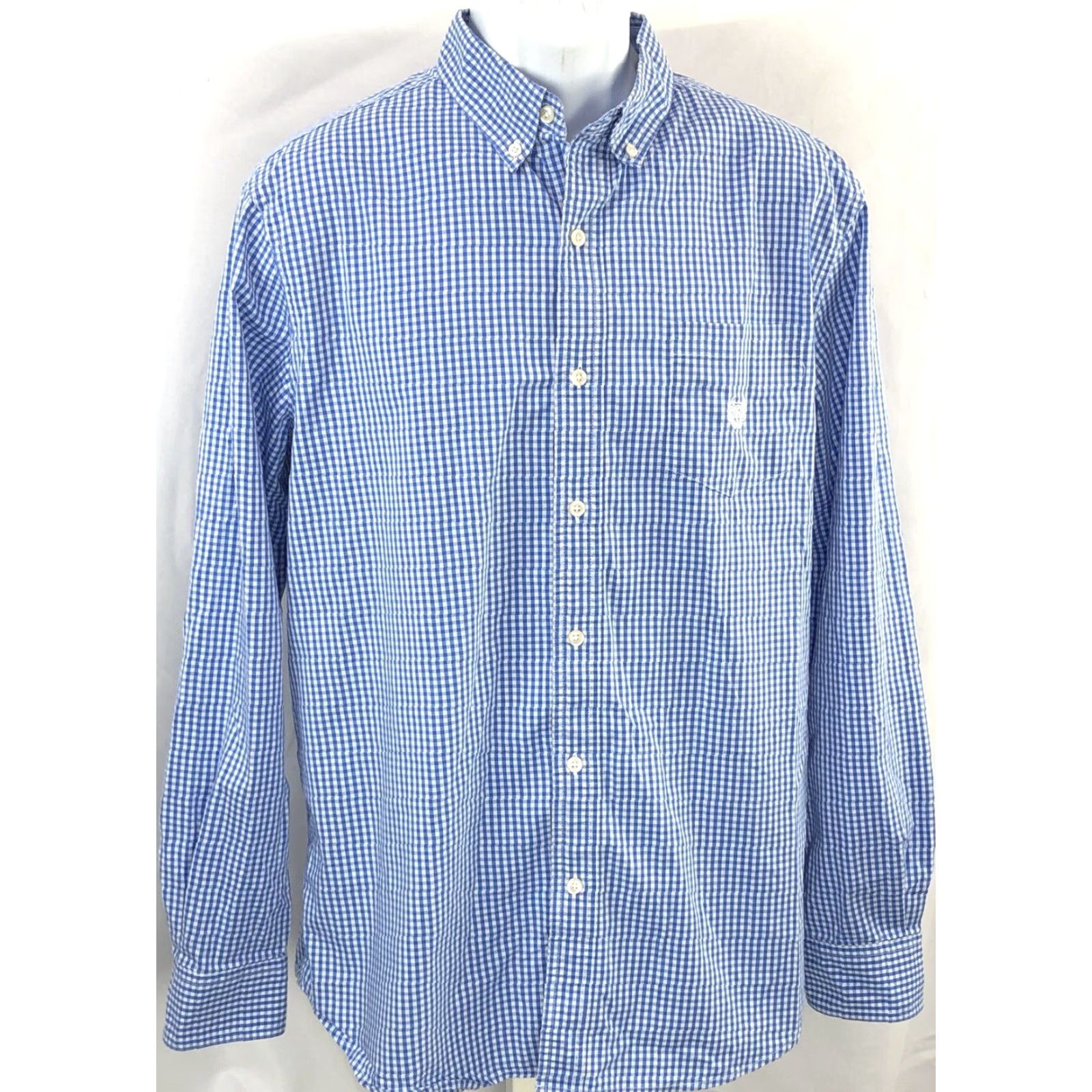 Chaps Chaps RL Oxford Button Up L Blue White Gingham Plaid Long Sleeve Pocket Preppy Shirt Size US L / EU 52-54 / 3 - 5 Thumbnail
