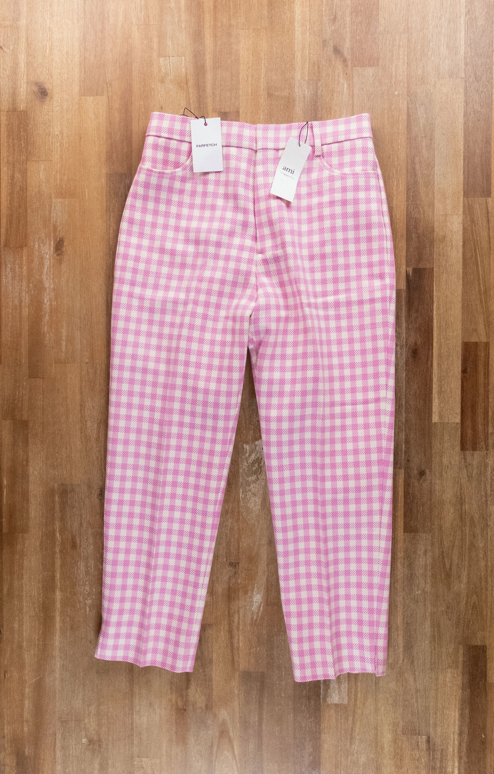AMI AMI Paris pink white gingham check cropped high waist pants Size 28" / US 6 / IT 42 - 1 Thumbnail