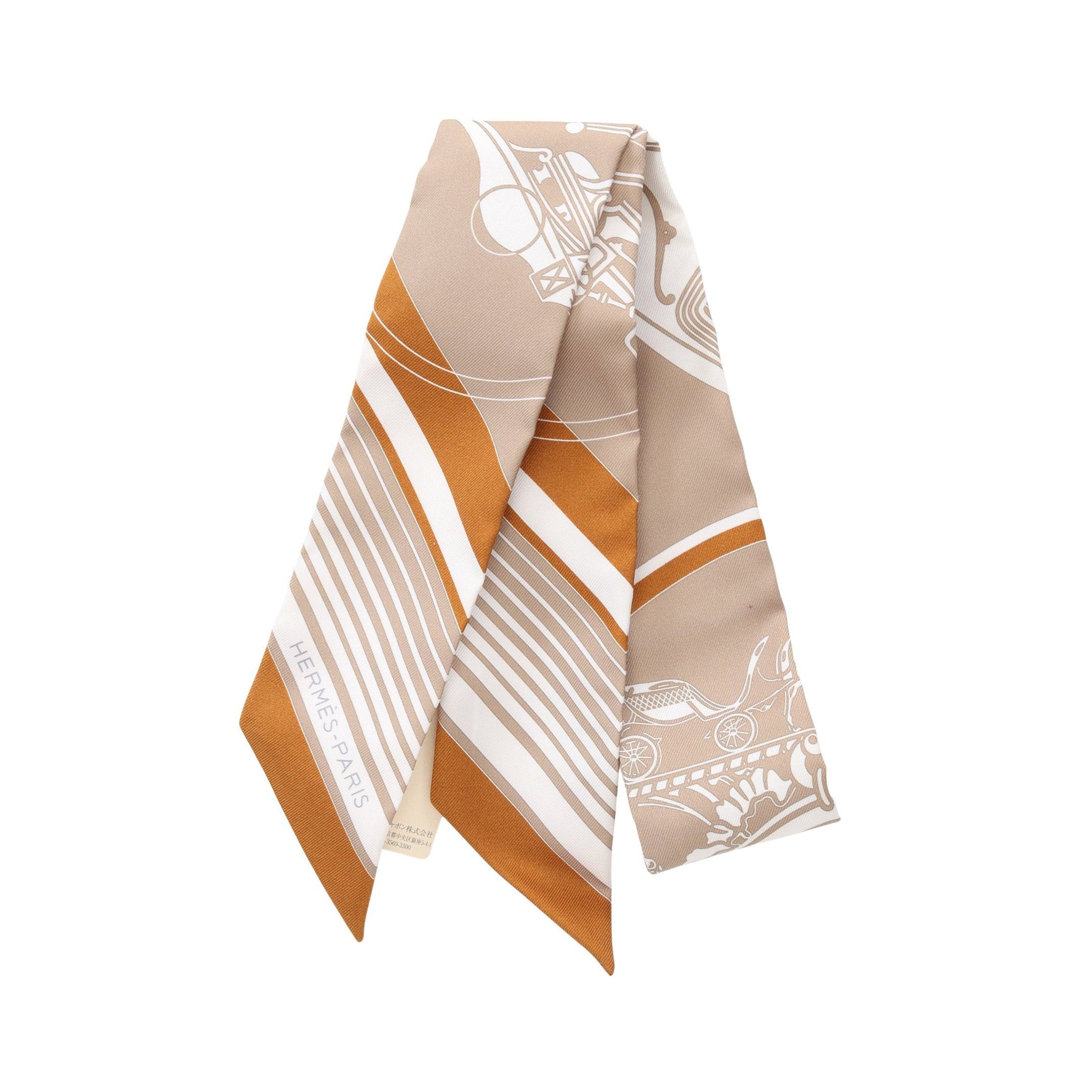 Hermes Hermes Twilly Ex-Libris Ribbon Scarf Silk Beige Size ONE SIZE - 1 Thumbnail