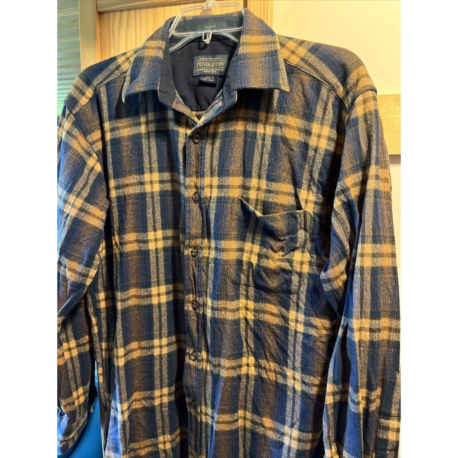 Pendleton Pendleton Lodge Mens M Wool Flannel Navy Yellow Plaid Shirt Size US M / EU 48-50 / 2 - 5 Thumbnail