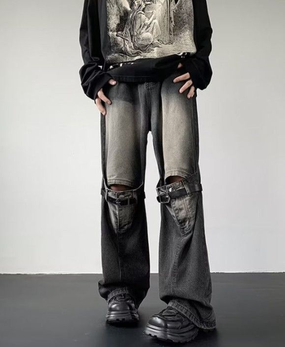 Japanese Brand Street men's retro zippered workwear straight bootcut jeans Size US 32 / EU 48 - 1 Thumbnail