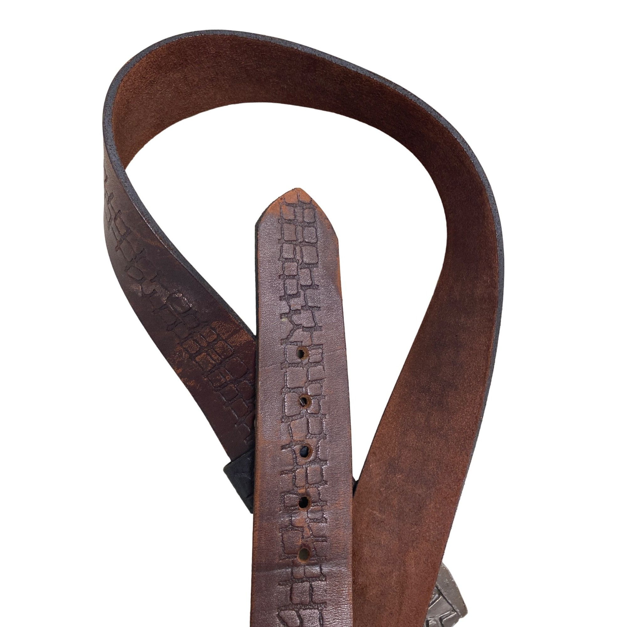 Other VTG mens brown leather large metal buckle wasit belt 43"Lx1. Size ONE SIZE - 4 Thumbnail