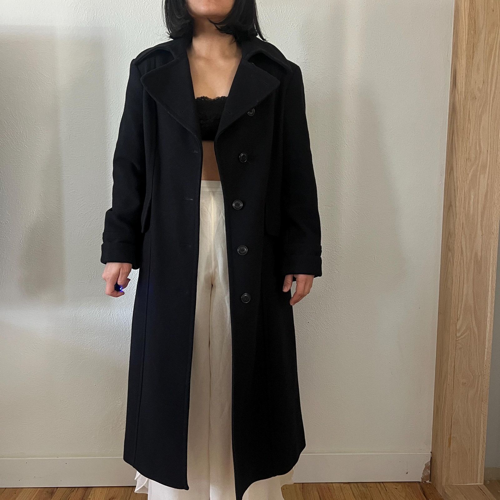 Vintage Vintage 90s Black wool classic clean line coat size 6 Size M / US 6-8 / IT 42-44 - 13 Thumbnail