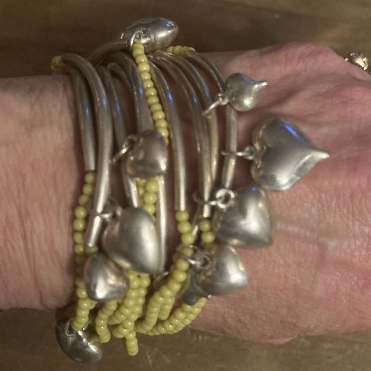 Other Yellow stretch bead bundle with silver heart charms Size ONE SIZE - 3 Thumbnail